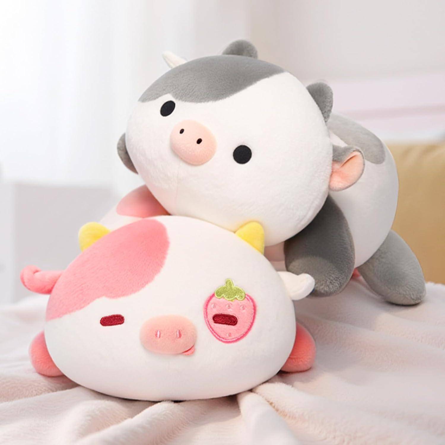Mewaii Süßes Erdbeer-Kuh Kuscheltier Plüschkissen für Kinder,Weiche 33 cm Kuscheltiere,Kawaii Plüschtier Kuh,Entspannungs und Dekorationskissen f