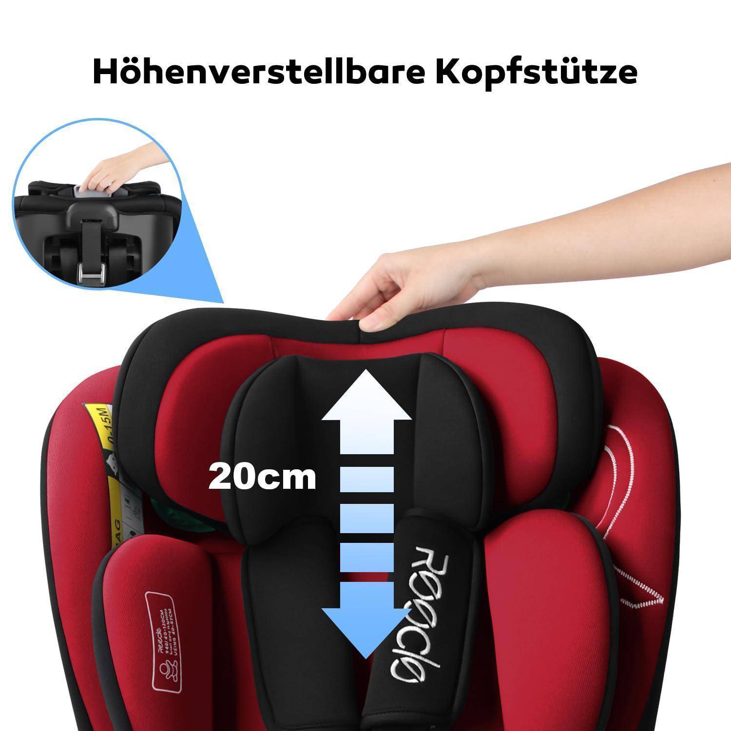 Reecle 360 Drehbar i-Size Kindersitz mit ISOFIX 40-150 cm (0-36 kg) Reboarder, ab Geburt -12 Jahre, ECE R129 (i-Size, Rot) Rot i-Size
