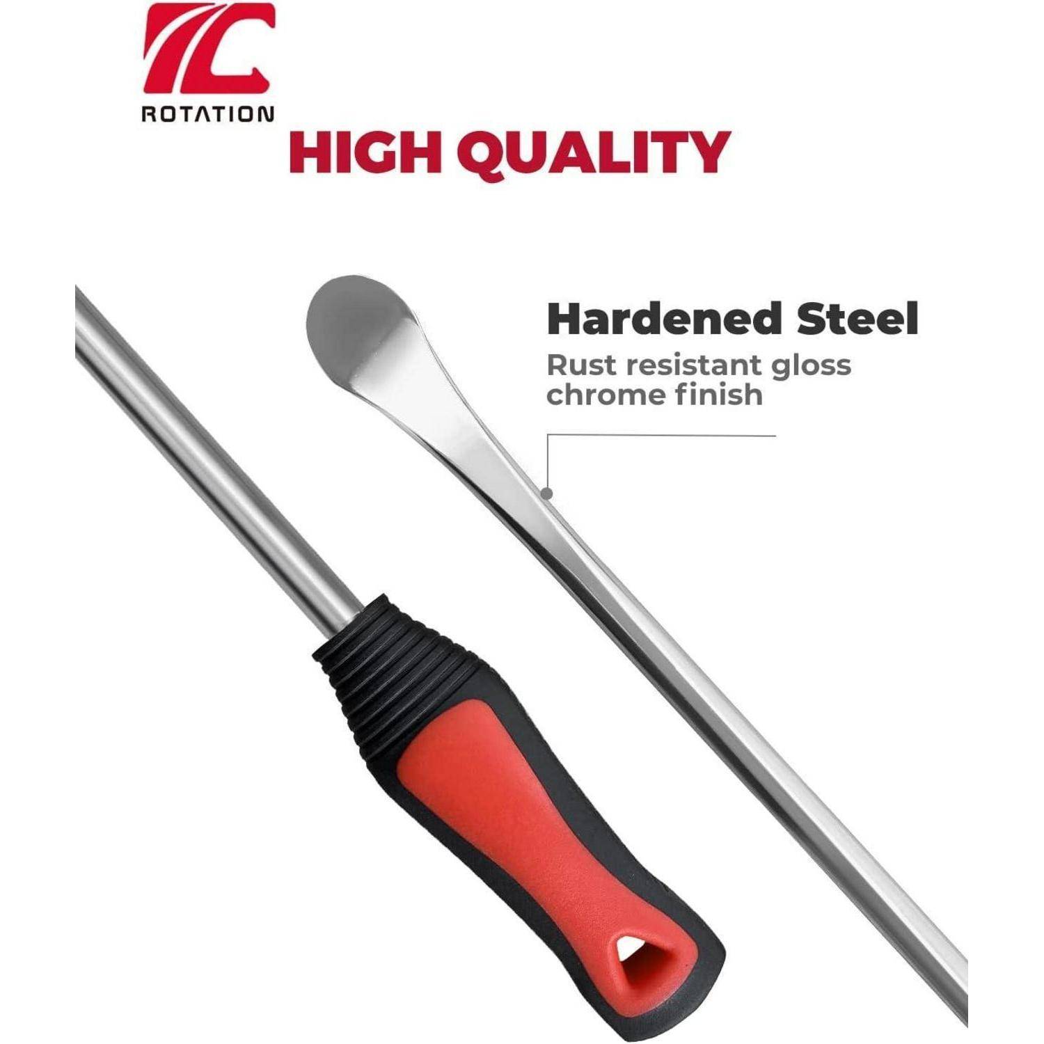 Produktangebot für ein Stahlwerkzeug mit rot-schwarzem Griff und Chromglanzfinish, gekennzeichnet mit 'HOCHQUALITÄT' und 'Gehärteter Stahl rostbeständig glänzendes Chromfinish'.