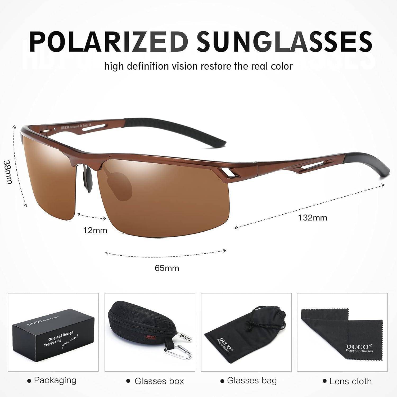 DUCO Sonnenbrille für Herren Retro Polarisierte Sonnenbrille Ultraleichte Sportbrille Al-Mg Metallrahmen Fahrerbrille 8550