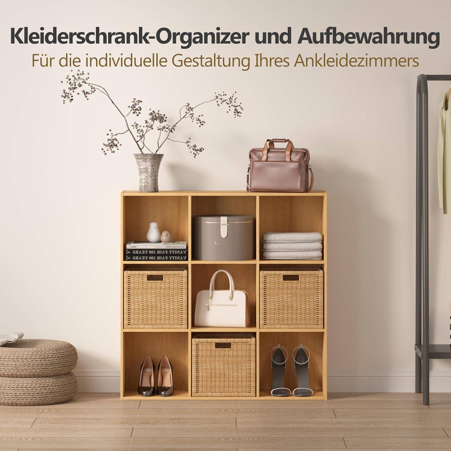 Bücherregal Würfelregal aus Holz mit 8 Fächern, Bücherschrank Standregal mit Geschlossener Rückwand, Aufbewahrungsregal & Raumteiler für Kinderz