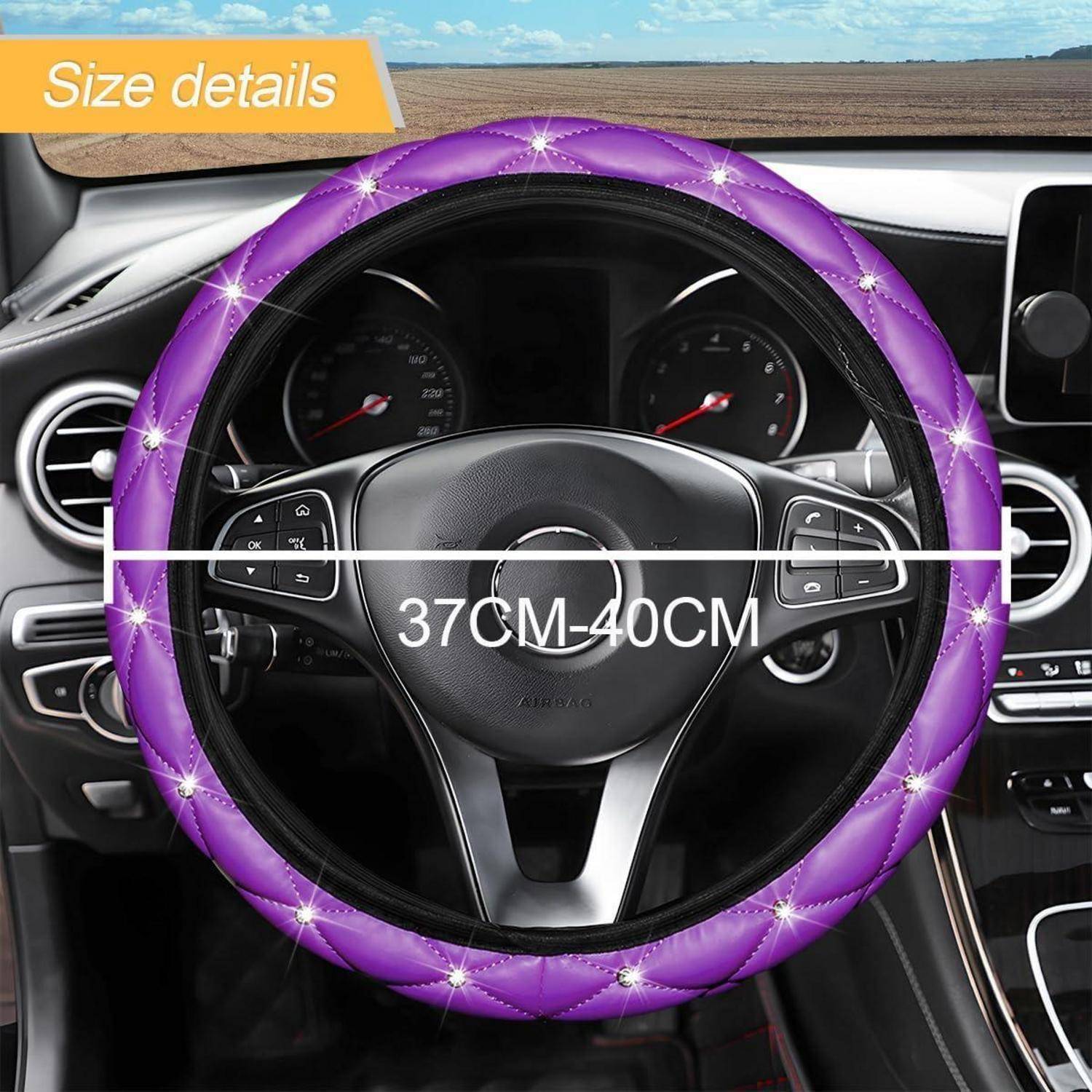 JNNJ Universal Auto Lenkradhülle, Glitzer Universal Auto Lenkradbezug, Lenkradbezug Aus Echtes Leder 37-38cm, Strass Leder Lenkradabdeckung