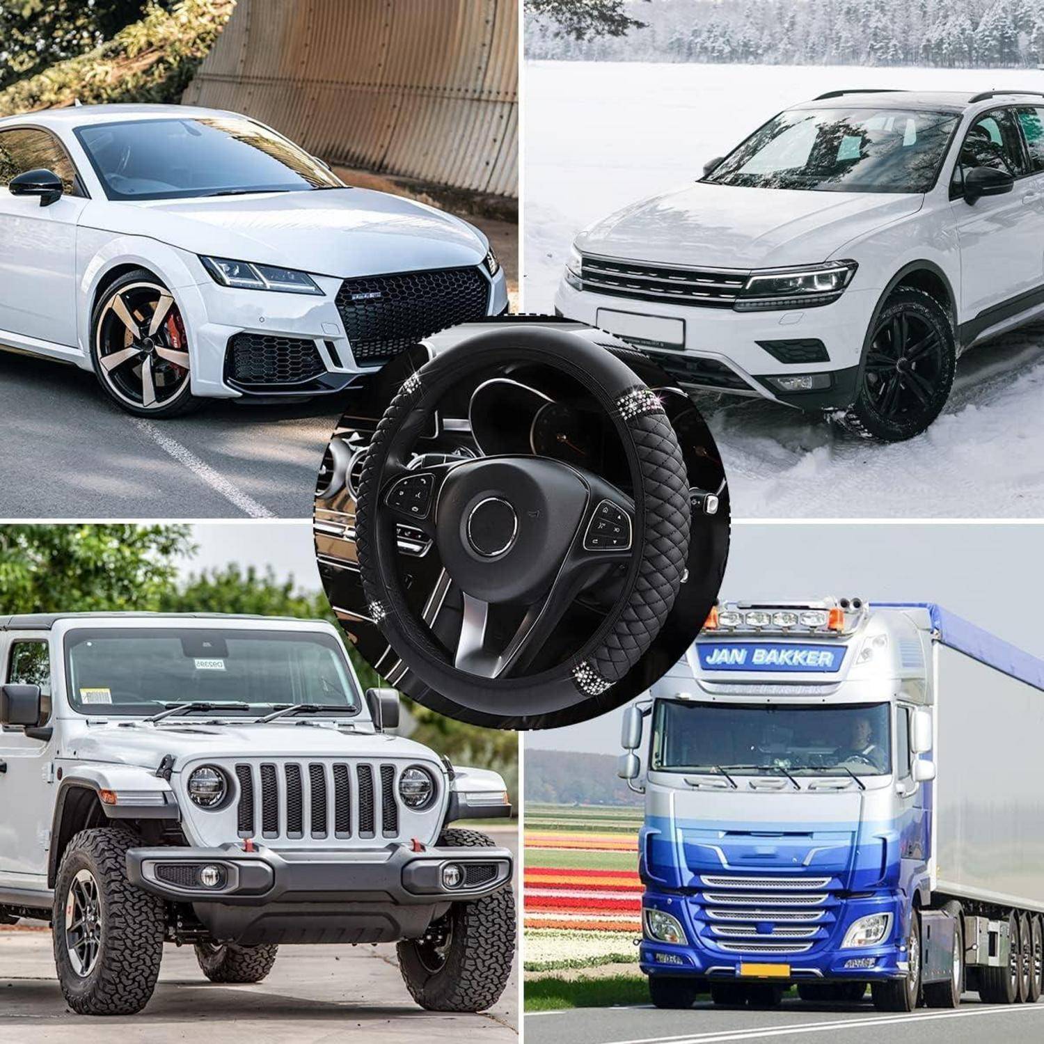 CGEAMDY Auto-Lenkradbezug, Leder Bestickte Farbe Diamantbesetzte Elastische Lenkradabdeckung, Anti Rutsch Universal Auto Lenkradhülle, Für Alle Jahr
