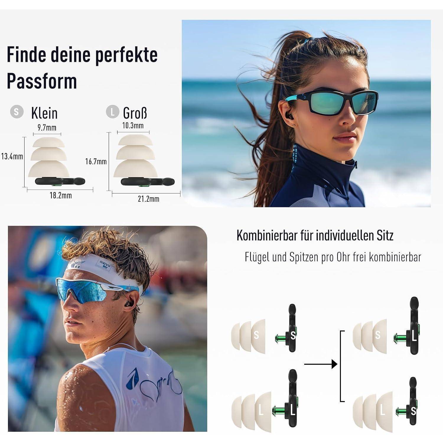 Hearprotek Schwimm-Ohrstöpsel für Erwachsene, 2 Paar wiederverwendbare Silikon-Ohrstöpsel wasserdicht für Schwimmen, Surfen, Duschen und Wasserspo