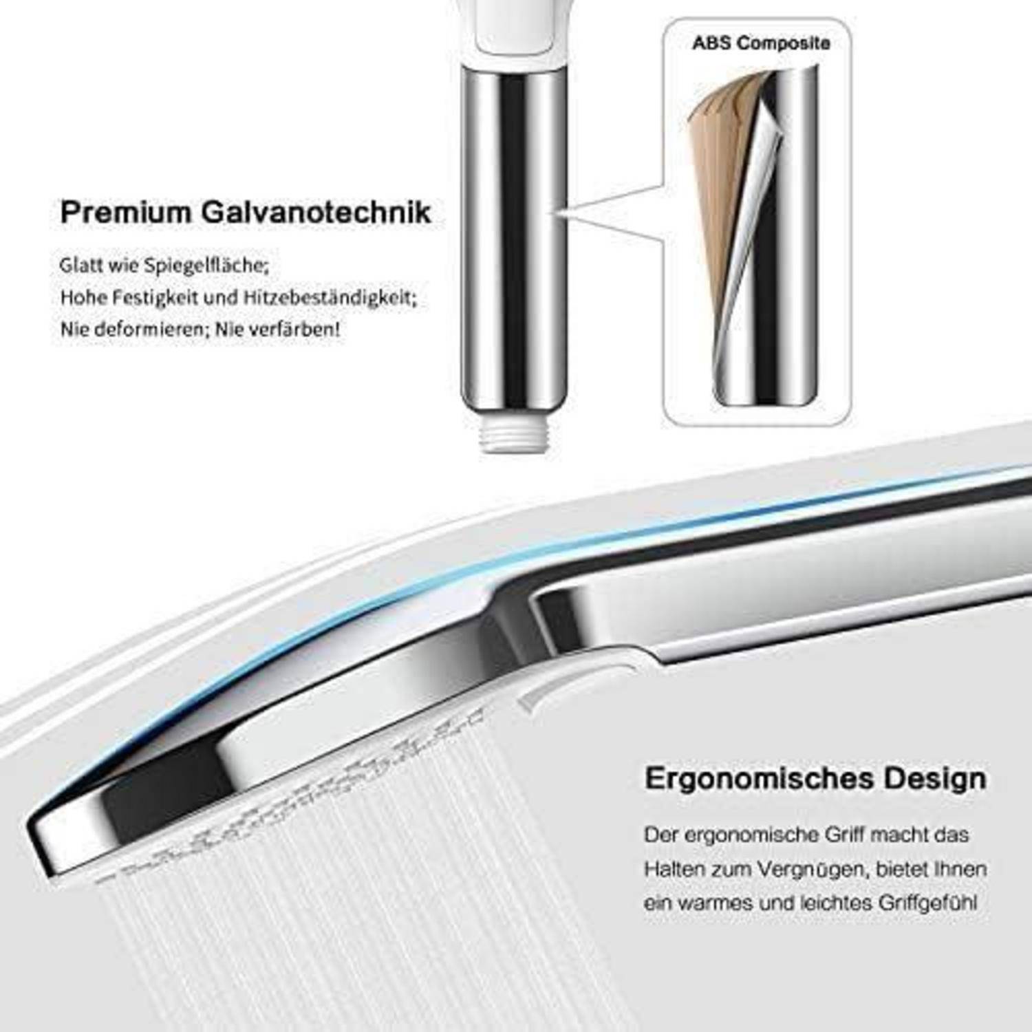 Werbebild eines verchromten Duschkopfes mit 