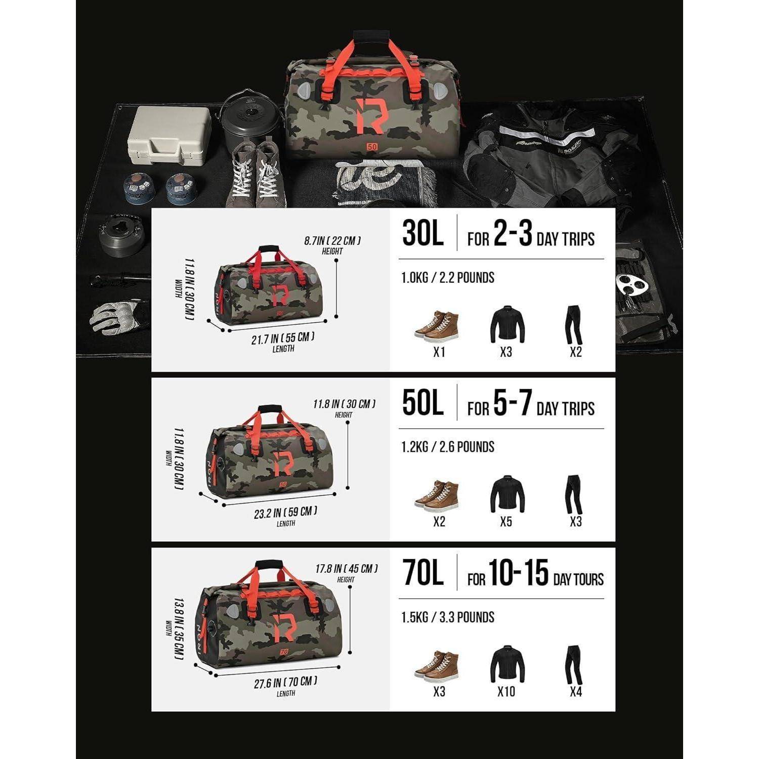 BORLENI Motorrad Hecktasche Gepäckrolle wasserdicht 30L – Premium Motorradtasche mit Rolltop, Reflektoren, MOLLE-System, Reisetasche &amp; Satteltasche