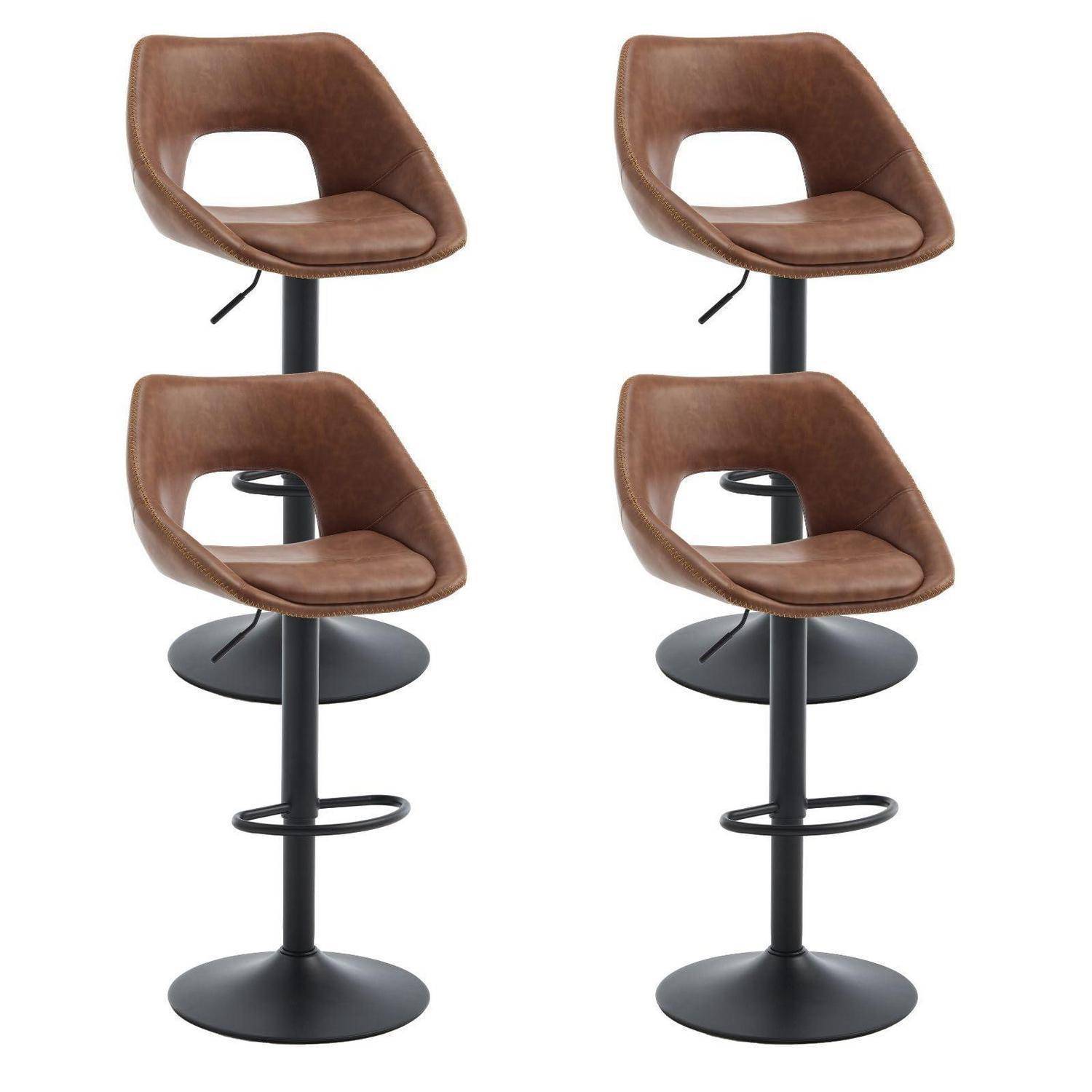 Ya-Home Barhocker 4er Set, Barstühle höhenverstellbar, Küchenhocker 360° drehbar, Tresenhocker mit Rückenlehne, Schwarze Fußstütze, Kunstleder,