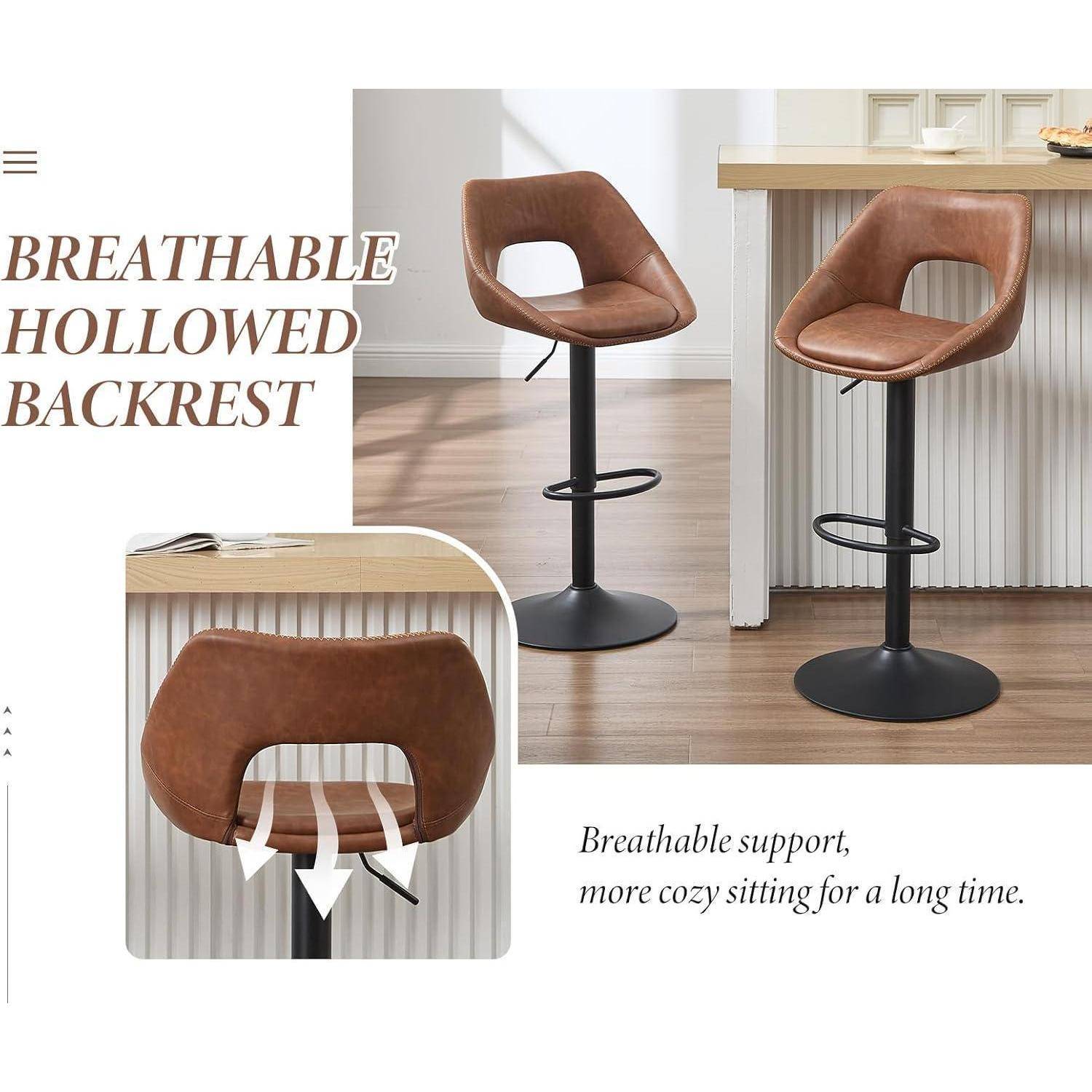 Ya-Home Barhocker 4er Set, Barstühle höhenverstellbar, Küchenhocker 360° drehbar, Tresenhocker mit Rückenlehne, Schwarze Fußstütze, Kunstleder,