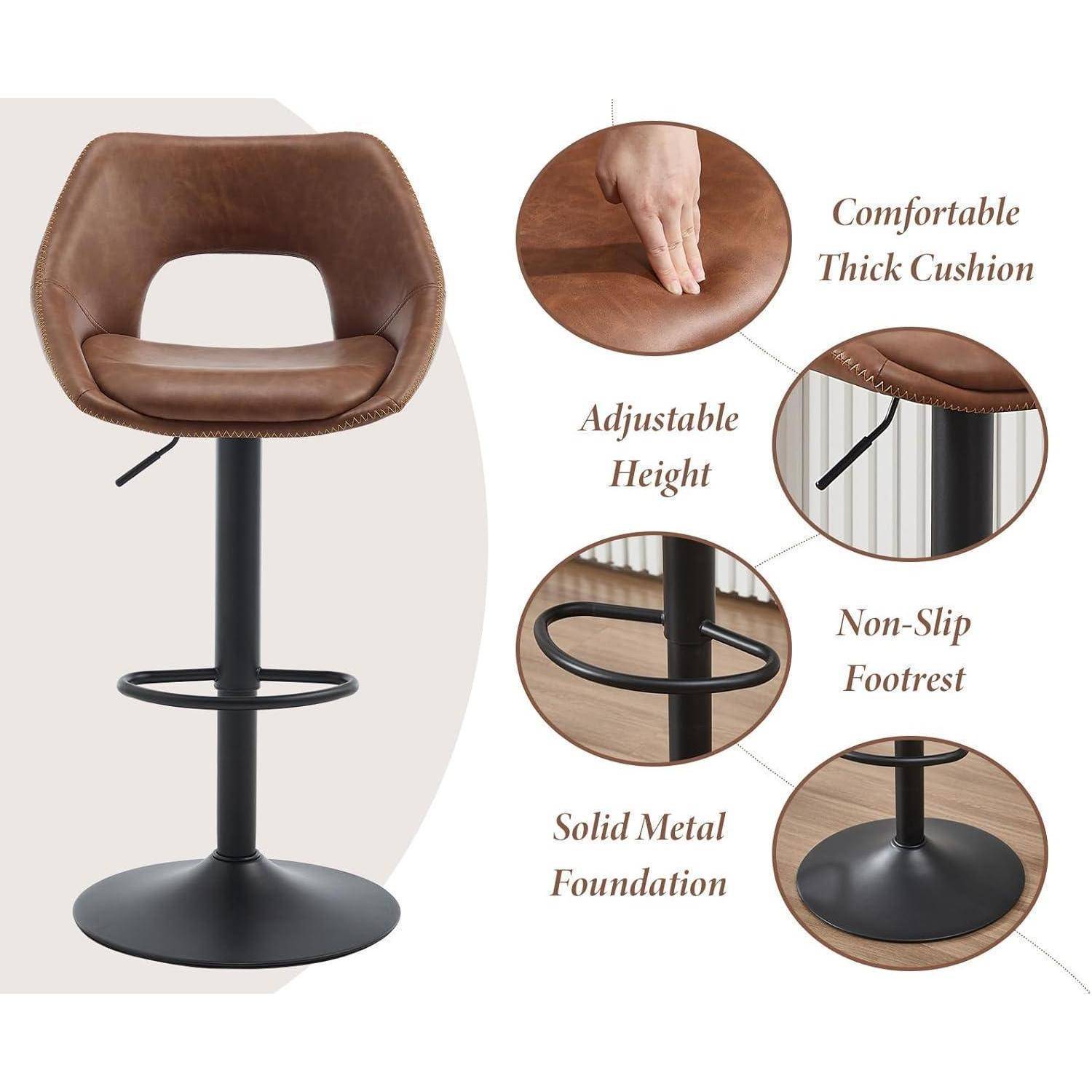 Ya-Home Barhocker 4er Set, Barstühle höhenverstellbar, Küchenhocker 360° drehbar, Tresenhocker mit Rückenlehne, Schwarze Fußstütze, Kunstleder,