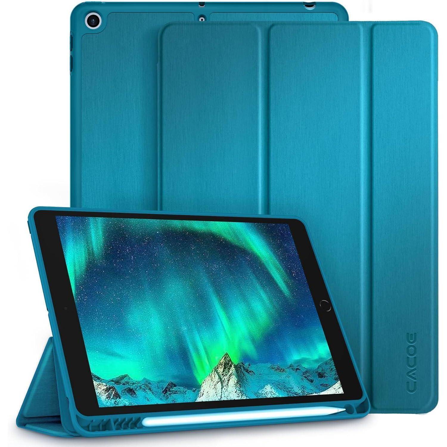 CACOE Hülle für iPad 9./8./7. Generation mit Stifthalter 10.2 Zoll Modell 2021/2020/2019, Ultradünne Schutzhülle aus TPU mit Standfunktion für iP