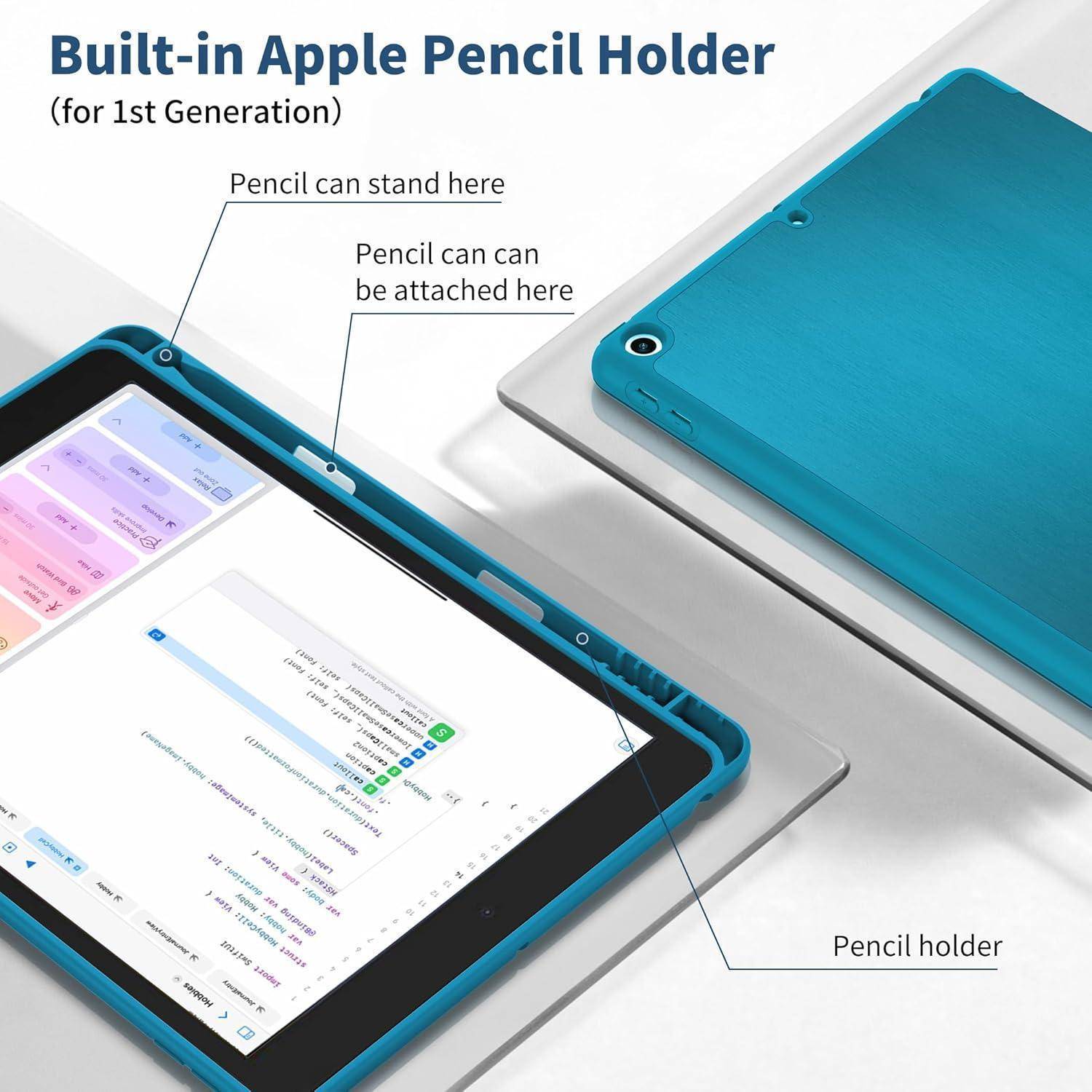 CACOE Hülle für iPad 9./8./7. Generation mit Stifthalter 10.2 Zoll Modell 2021/2020/2019, Ultradünne Schutzhülle aus TPU mit Standfunktion für iP