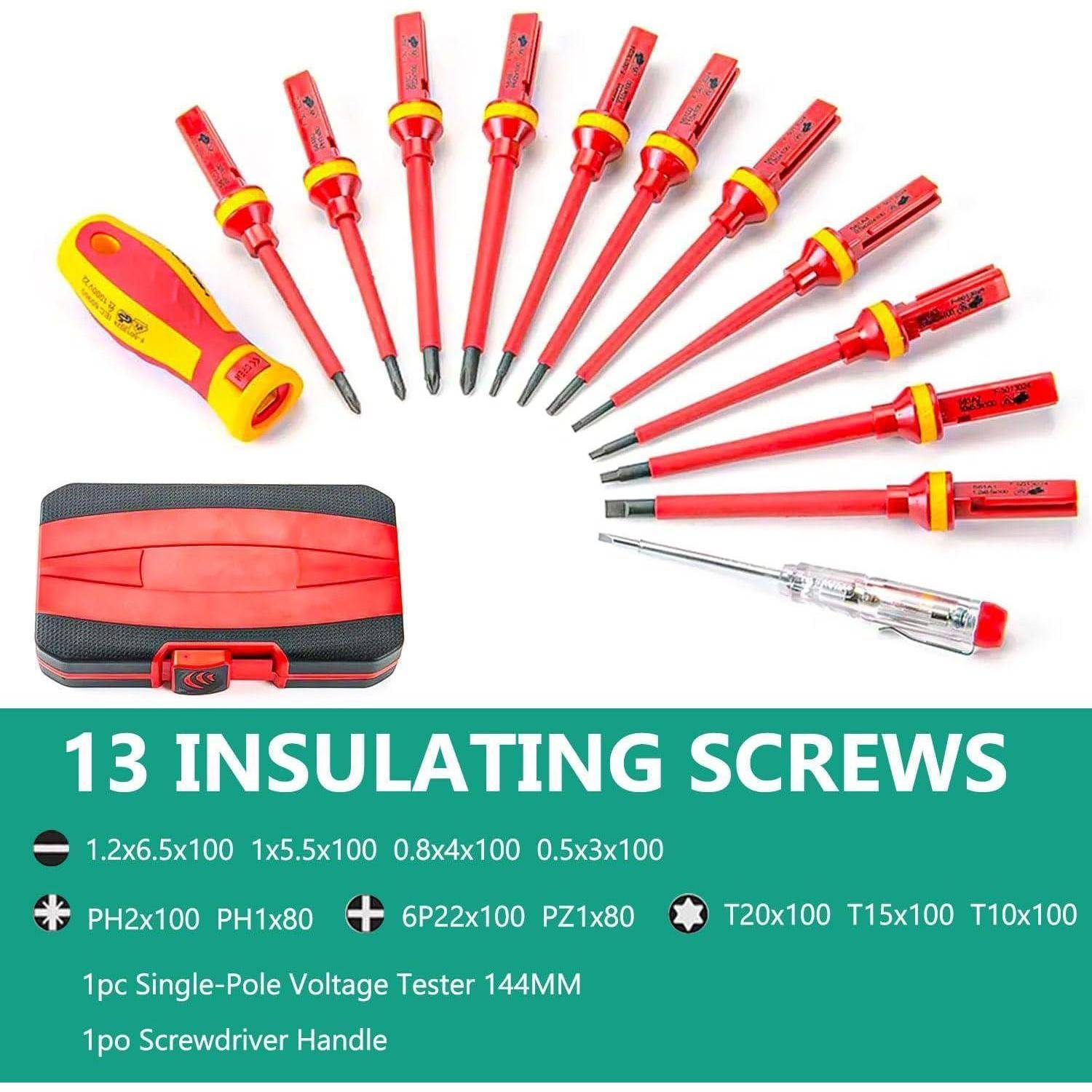 13 Stück Isolierte VDE Schraubendreher Set Elektriker, Screwdriver Set Mit Spannungsprüfer für Spannungen bis 1000V, Steckbar Magnetisch Schlitz To