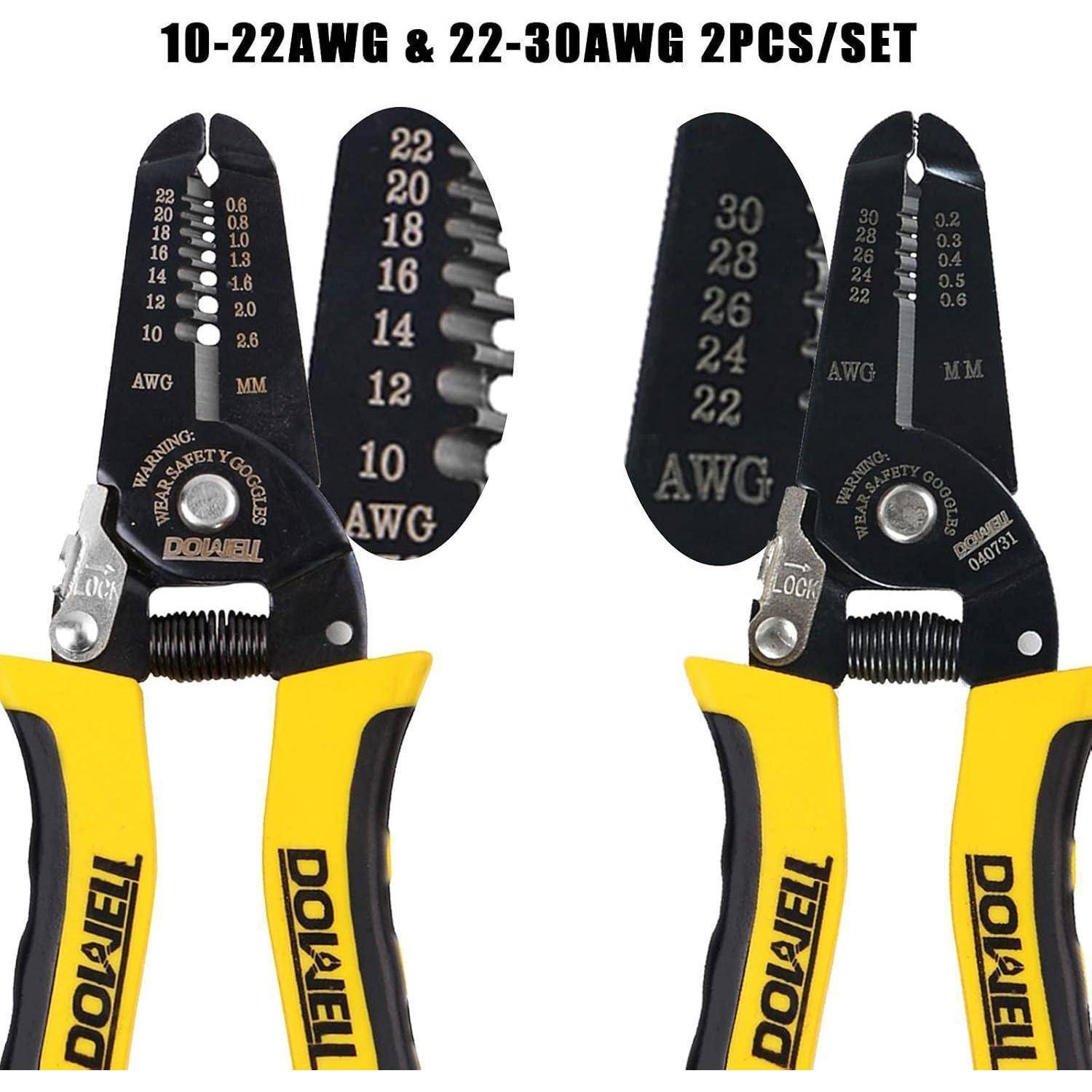 DOWELL Abisolierwerkzeug, 10–22 AWG + 22–30 AWG, Abisolierzange, Multifunktionswerkzeug für Elektriker, 2-teilig 10-22AWG+22–30 AWG