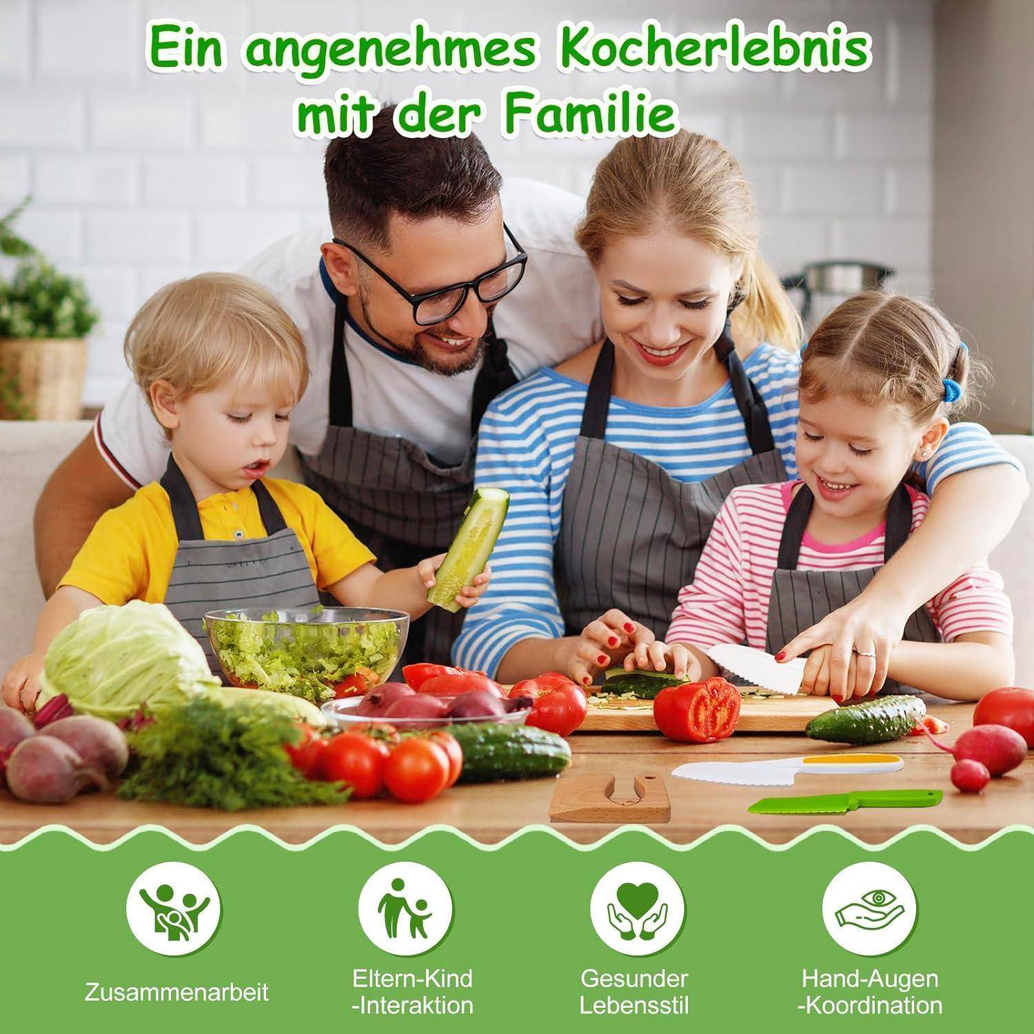 Montessori Kindermesser Set,8-teiliges Holzmesser Set, Kindermesser ab 2 Jahren, BPA-frei &amp; sicheres Lernmesser,Montessori Schneidewerkzeug,kinder