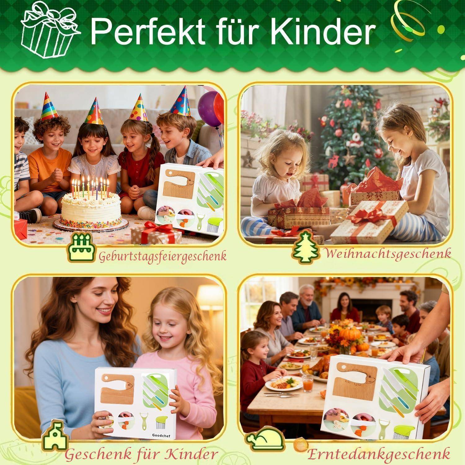 Kindermesser 8-teiliges Holzmesser Set,Montessori Messer für Kindermesser ab 2 Jahren, BPA-frei, kinder sicheres Lernmesser,Geschenkidee für kleine