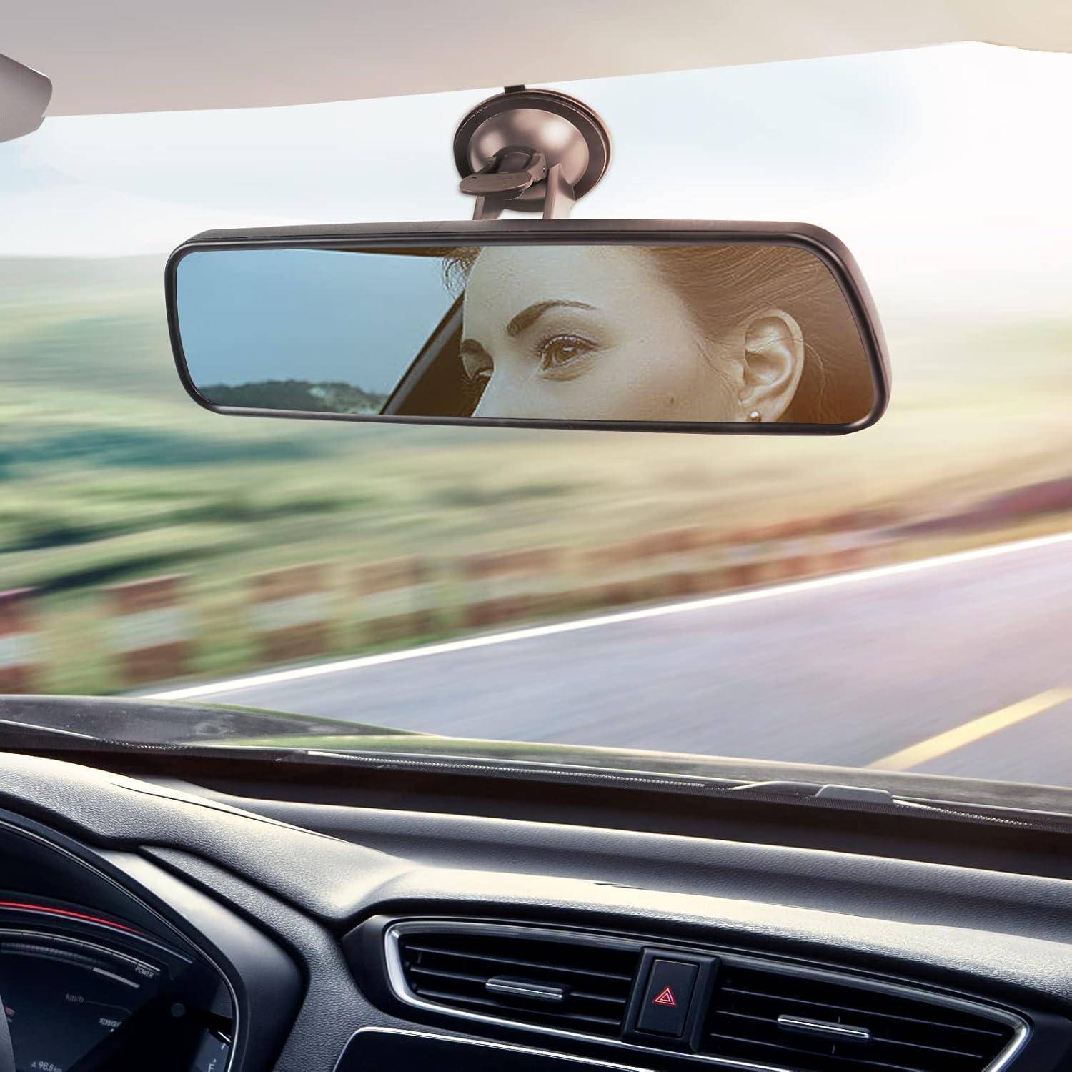 Blendfreier Auto Rückspiegel für den Innenbereich Universal Panorama und Weitwinkelspiegel mit Saugnapf für Auto und Boot. Blau 245 mm