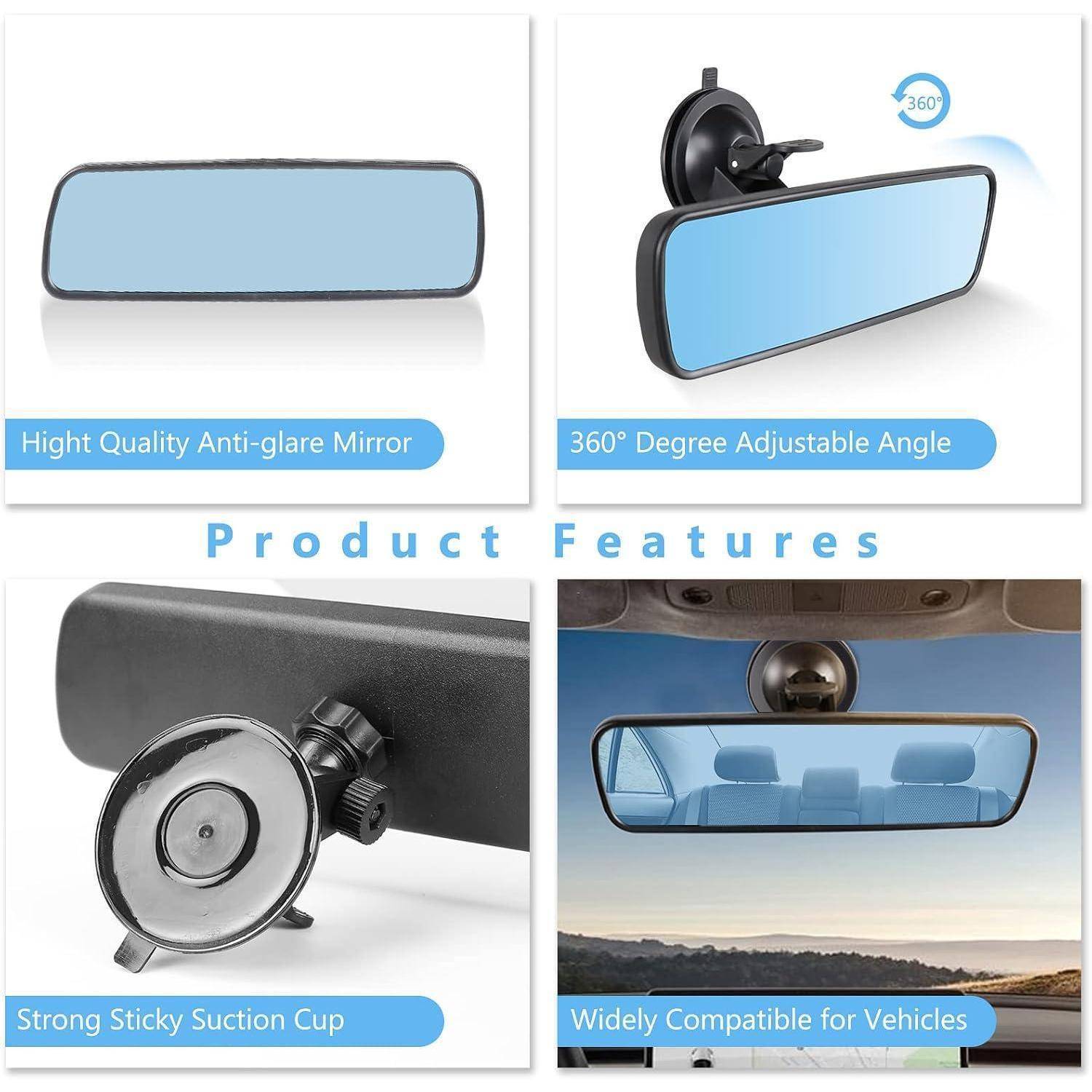 Blendfreier Auto Rückspiegel für den Innenbereich Universal Panorama und Weitwinkelspiegel mit Saugnapf für Auto und Boot. Blau 245 mm