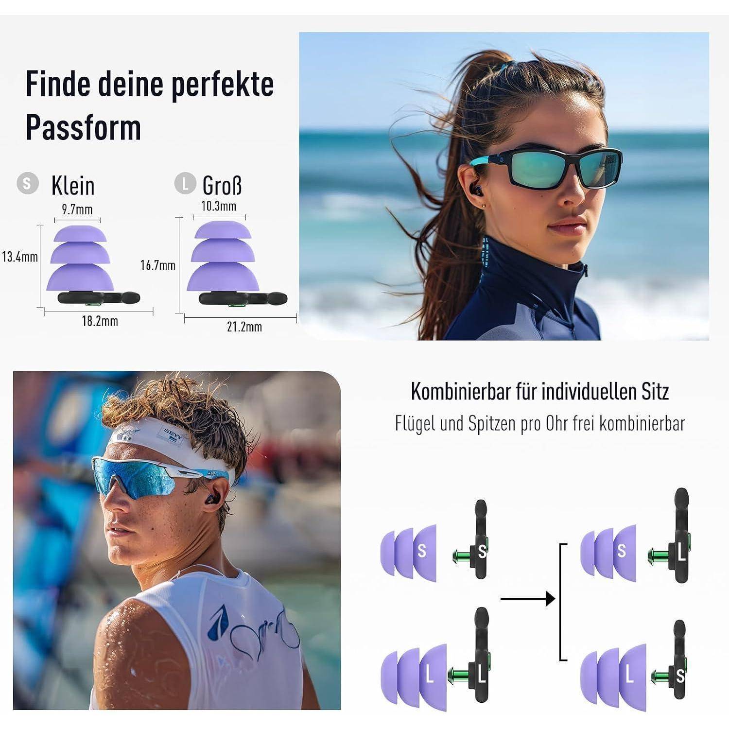 Hearprotek Schwimm Ohrstöpsel für Erwachsene, Schwarz Violett, 2 Paar | wiederverwendbare wasserdicht Silikon-Ohrstöpsel für Schwimmen, Surfen, Du