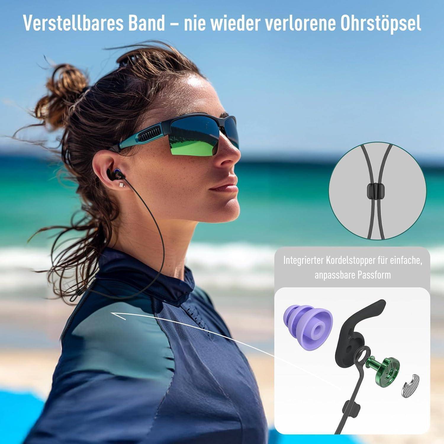 Hearprotek Schwimm Ohrstöpsel für Erwachsene, Schwarz Violett, 2 Paar | wiederverwendbare wasserdicht Silikon-Ohrstöpsel für Schwimmen, Surfen, Du