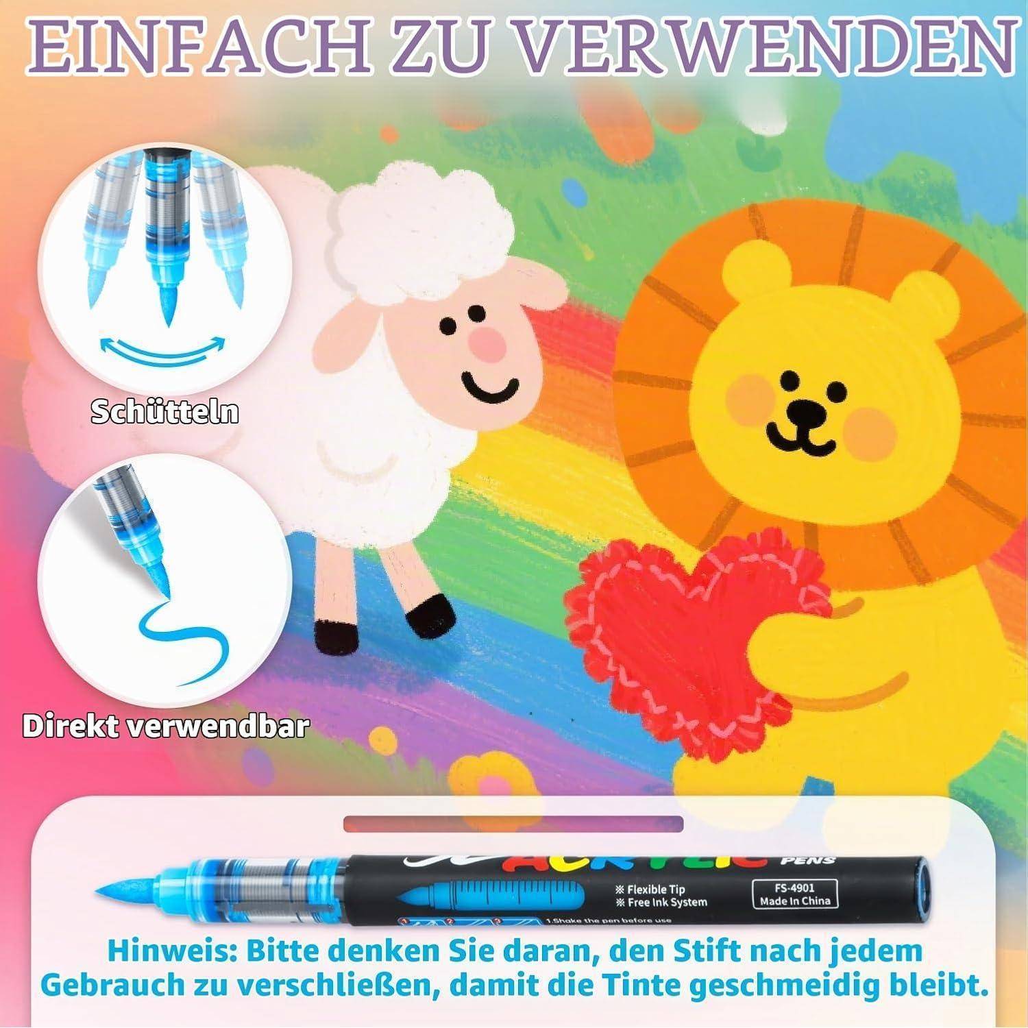 snookids 120 Farben Acrylstifte Set Acrylmarker für Steinen, Glas, Leinwand | Keramik, Holz und Papier verschiedene Oberflächen, ideal für Zeichnen