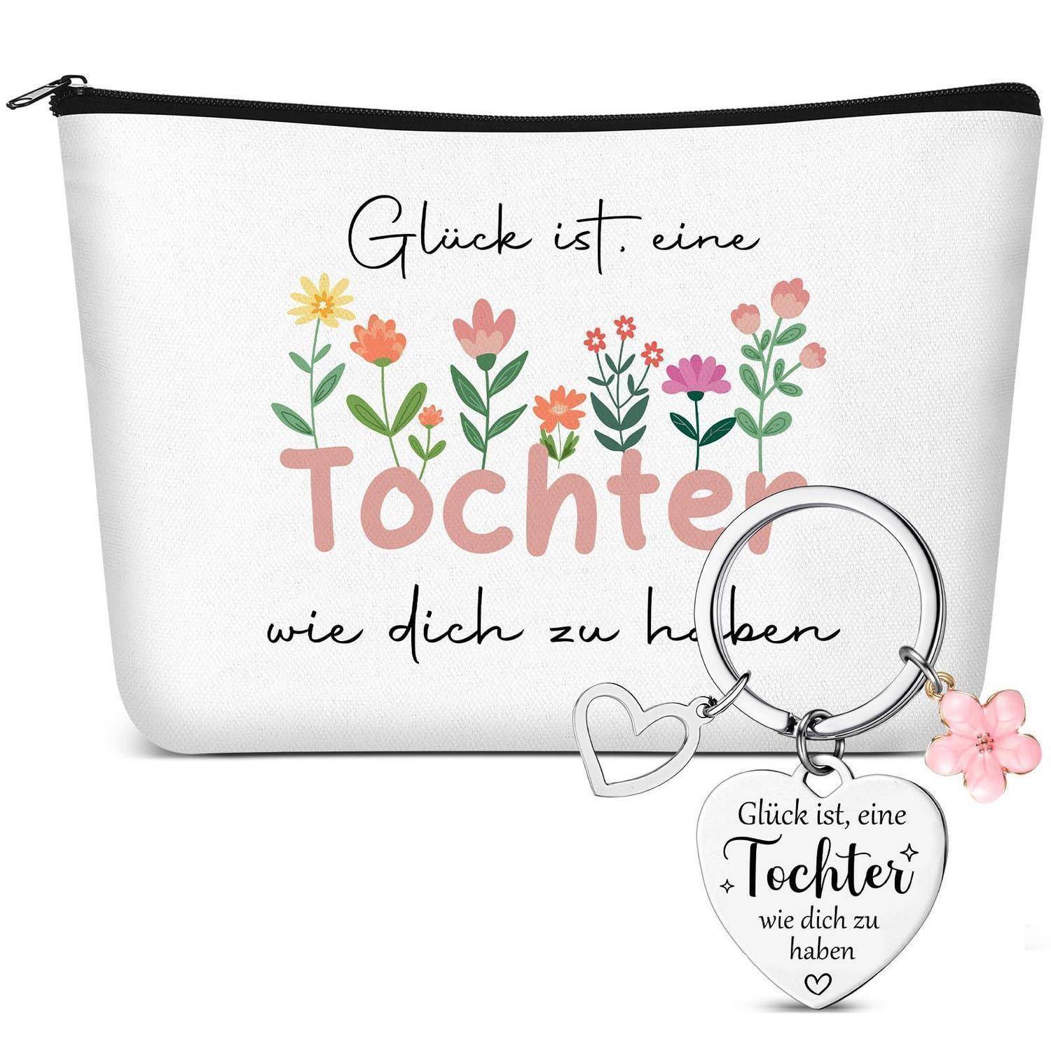 Weiße Kosmetiktasche mit floralem „Tochter