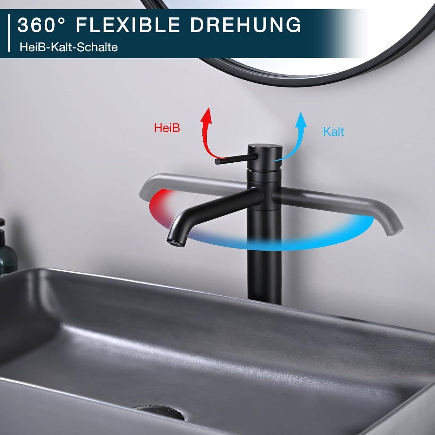 Wasserhahn Bad-Mischbatterie 360°Schwenkbar, Waschtischarmatur mit Geräuscharmem Keramischem Ventilkern, Armatur für Waschbecken Badezimmer Warm Ka