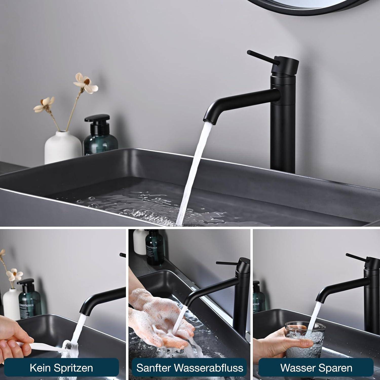 Wasserhahn Bad-Mischbatterie 360°Schwenkbar, Waschtischarmatur mit Geräuscharmem Keramischem Ventilkern, Armatur für Waschbecken Badezimmer Warm Ka