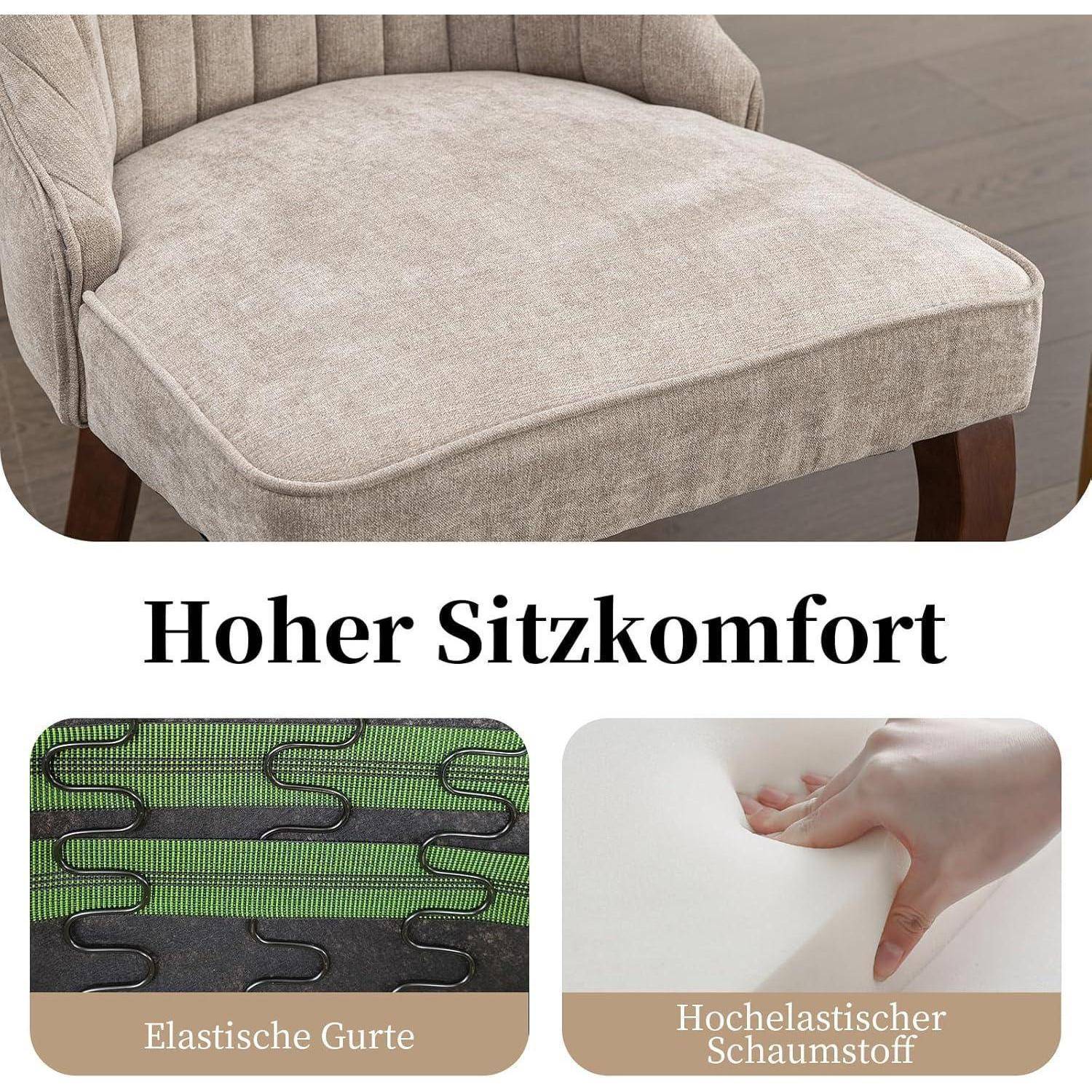 Shenyon Esszimmerstühle 4er Set, Bequeme Polsterstühle aus Stoff mit Channel-Steppung, Moderne Küchenstühle für Esszimmer mit gebogenen Massivhol