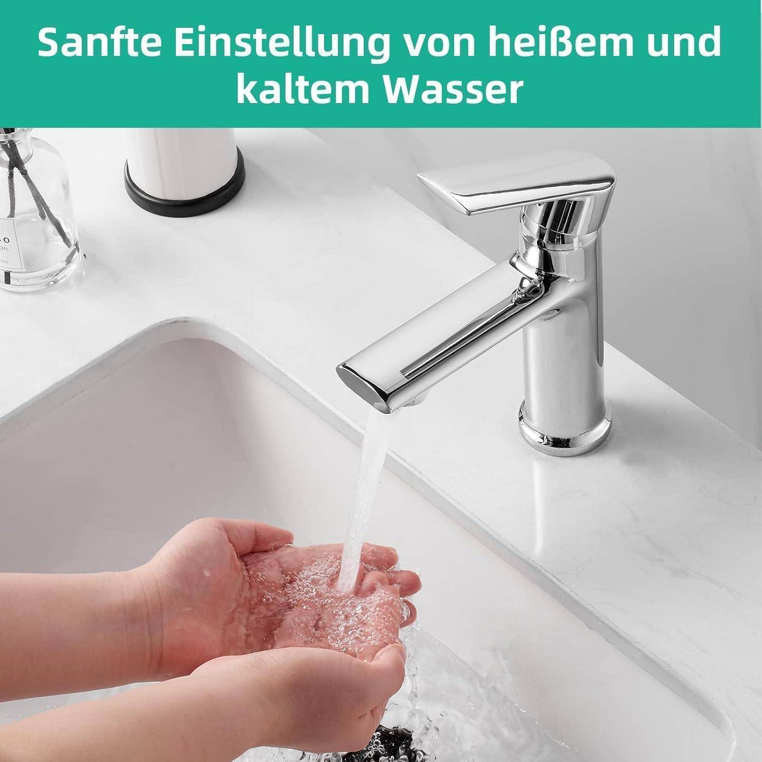Cobbe Wasserhahn bad für Badezimmer,Waschtischarmatur, Wassersparen Waschtischarmaturen für kaltes und heißes Wasser,Chrom Achrom