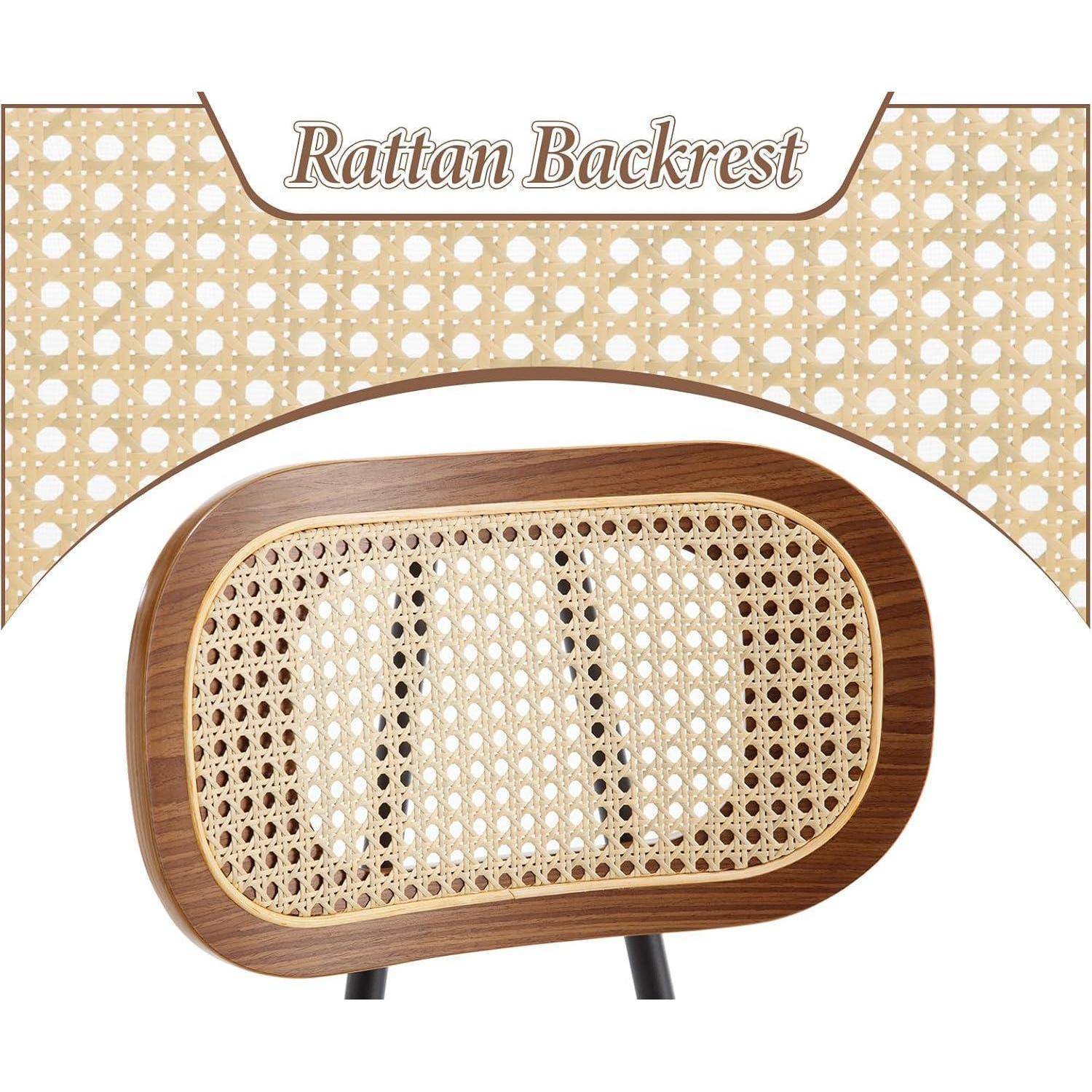 Rattan-Rückenlehnen-Panel mit Holzrahmen und gewebtem Rohrgeflecht in der Mitte, dargestellt als Möbelkomponente auf einem gemusterten Produktbild.