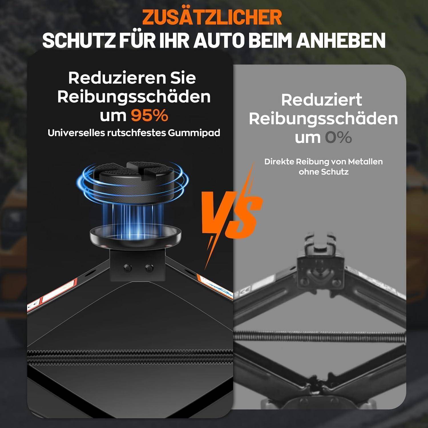 Universelle Wagenheber 3T, Neues Upgrade Scherenwagenheber mit 2Pcs Wagenheber Gummiauflage Schützt PKW, Tragbarer Car Jack mit Radmutternschlüssel
