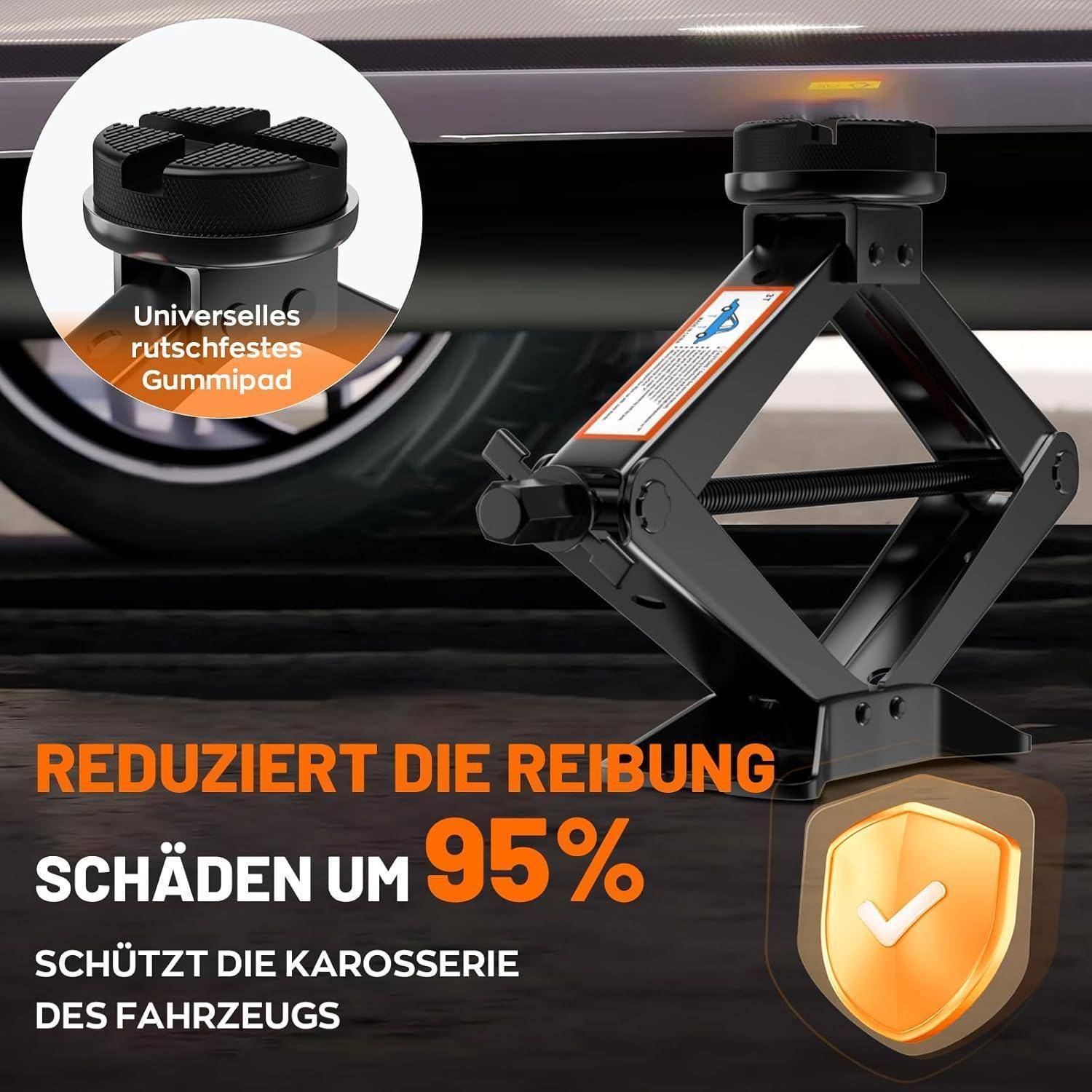Universelle Wagenheber 3T, Neues Upgrade Scherenwagenheber mit 2Pcs Wagenheber Gummiauflage Schützt PKW, Tragbarer Car Jack mit Radmutternschlüssel