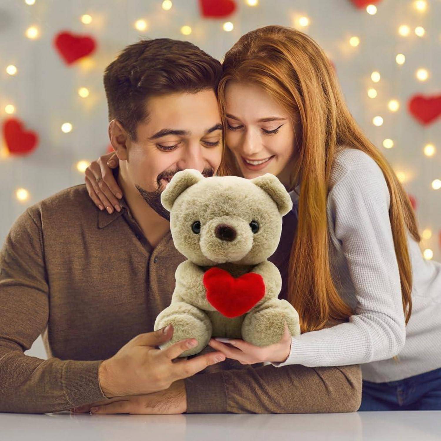 Teddybär Plüschbär mit Herz, Plüsch-Bär, Teddy mit Liebe, 23 cm Teddybären Rose Stofftier Spielzeug Dekozimmer, Plüschtier Kuscheltier Schmuset