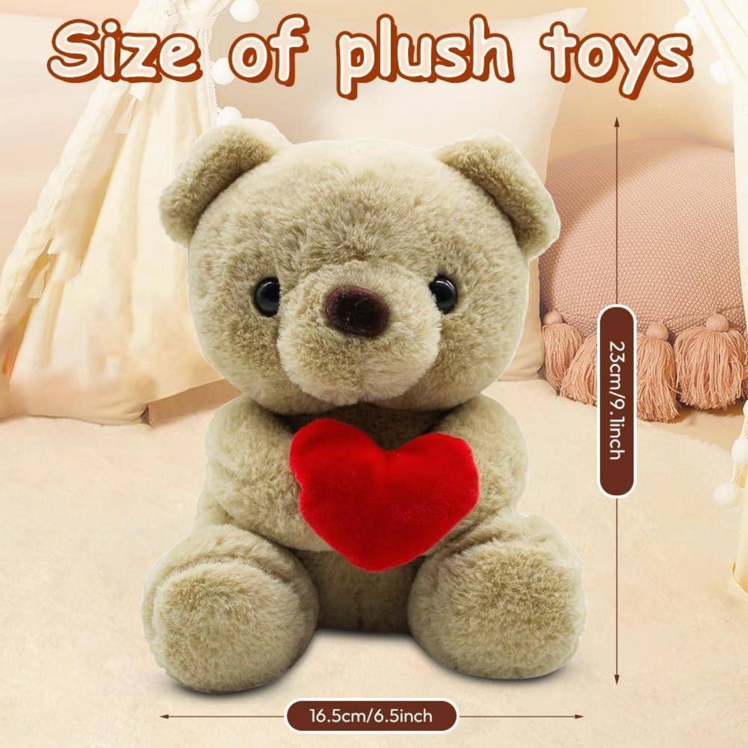 Teddybär Plüschbär mit Herz, Plüsch-Bär, Teddy mit Liebe, 23 cm Teddybären Rose Stofftier Spielzeug Dekozimmer, Plüschtier Kuscheltier Schmuset