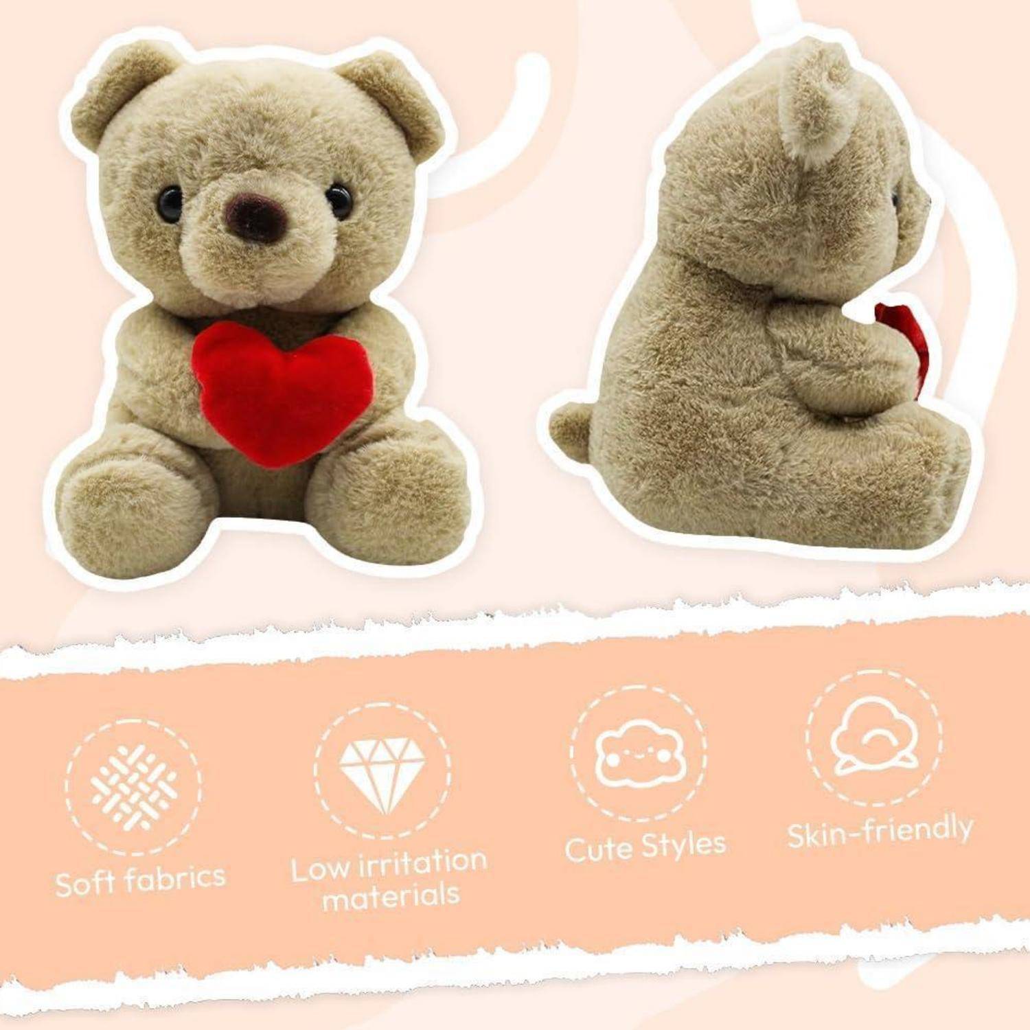 Teddybär Plüschbär mit Herz, Plüsch-Bär, Teddy mit Liebe, 23 cm Teddybären Rose Stofftier Spielzeug Dekozimmer, Plüschtier Kuscheltier Schmuset
