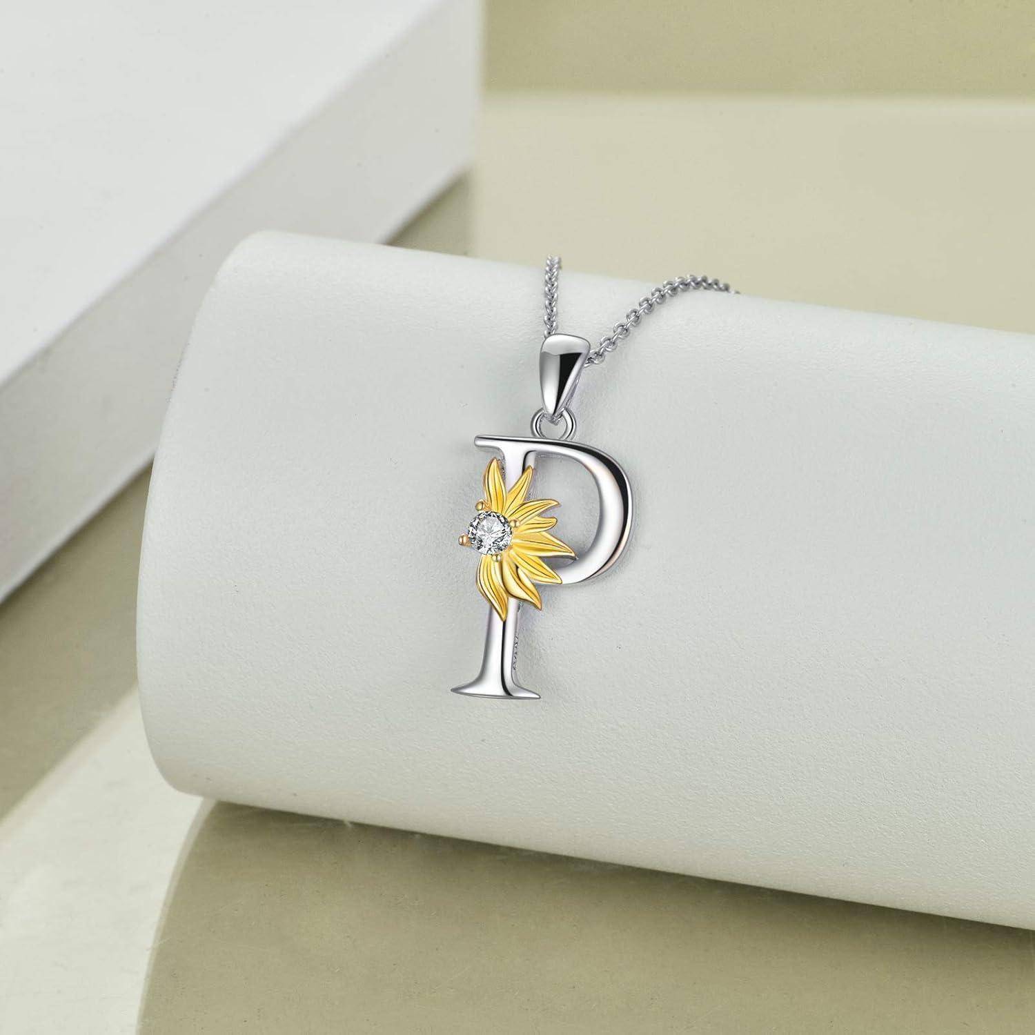 VONALA 925 Sterling Silber Sonnenblumen Halskette Sterling Silber Initial Alphabet Buchstabe Skript Name Anhänger Sonnenblumen Schmuck Geschenke für