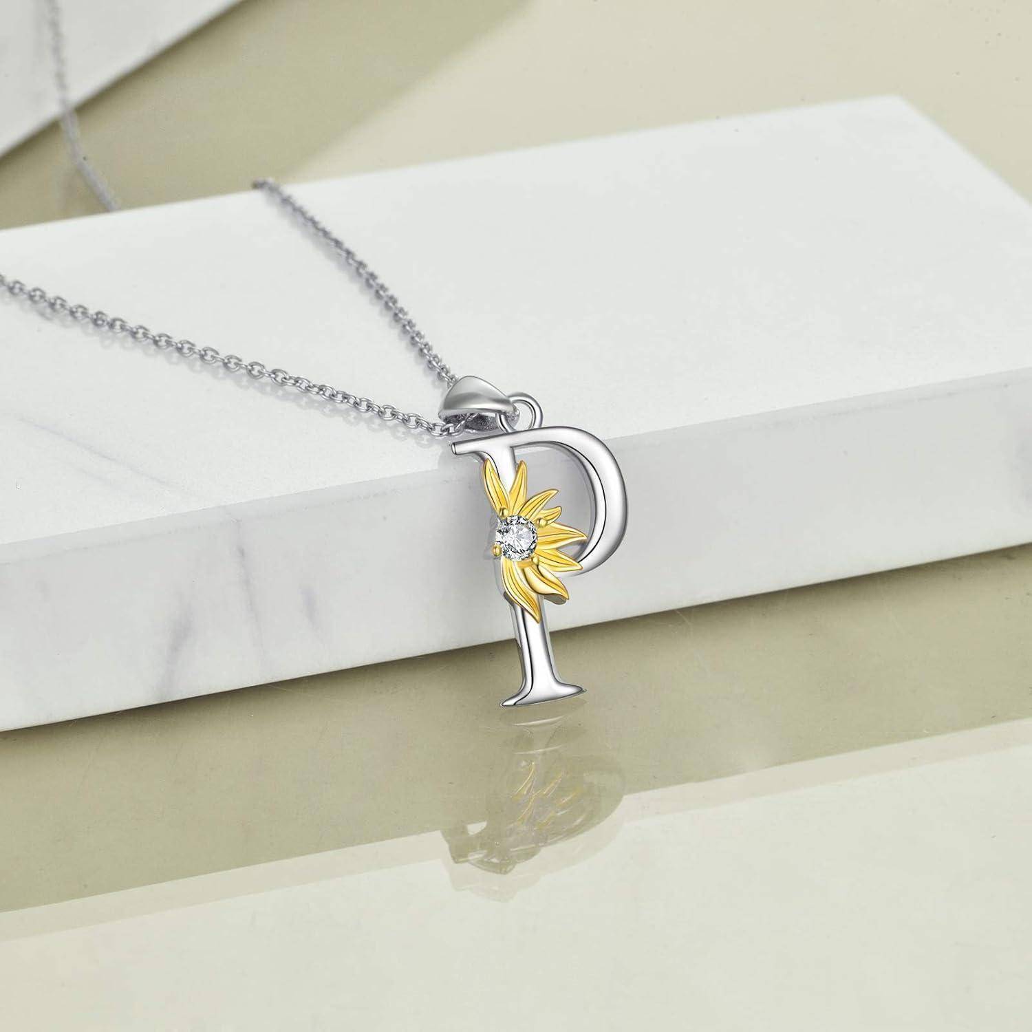 VONALA 925 Sterling Silber Sonnenblumen Halskette Sterling Silber Initial Alphabet Buchstabe Skript Name Anhänger Sonnenblumen Schmuck Geschenke für