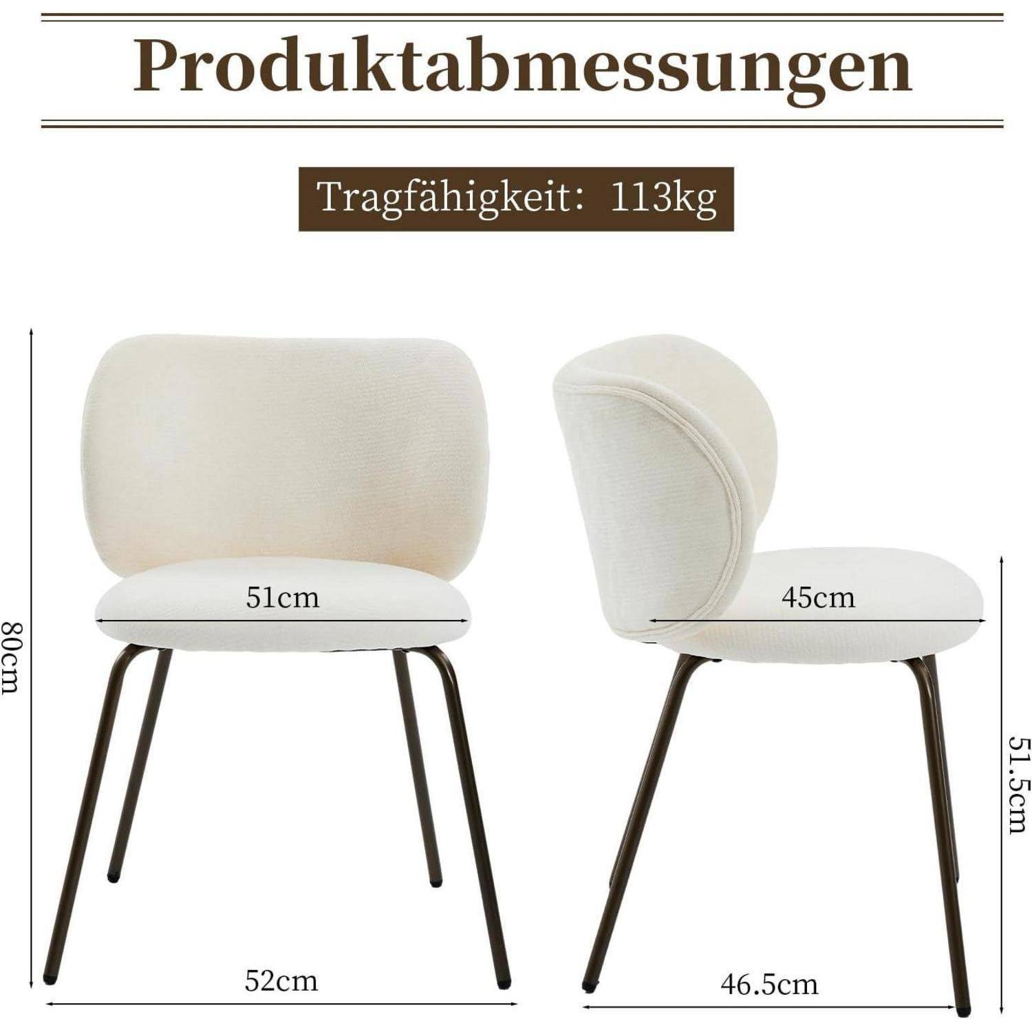Shenyon Esszimmerstühle 2er Set, Chenille Stoff Essstuhl, Moderne Küchenstühle ohne Armlehne mit Metallbeinen, Bequeme gepolsterte Stühle für ess