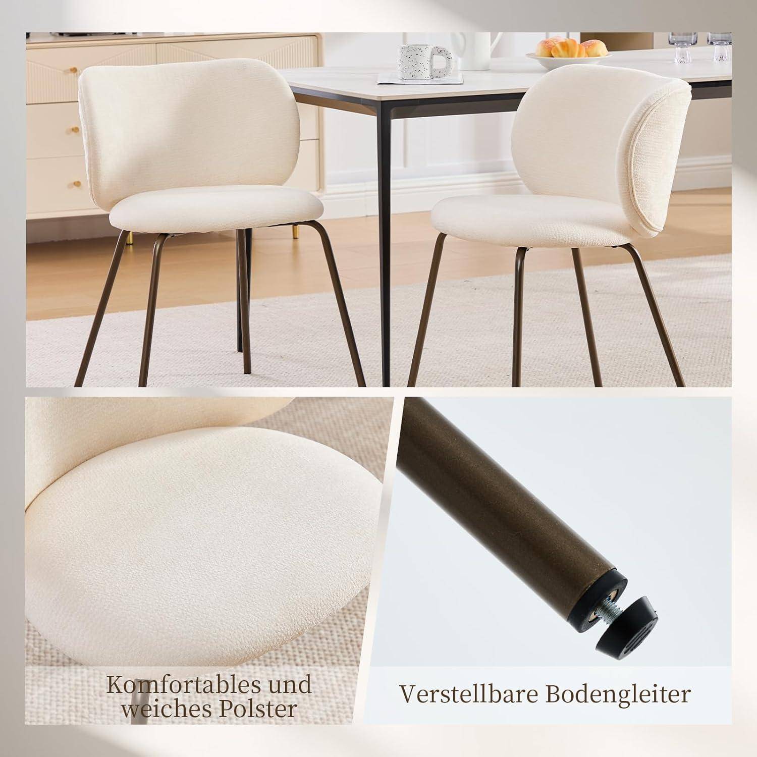 Shenyon Esszimmerstühle 2er Set, Chenille Stoff Essstuhl, Moderne Küchenstühle ohne Armlehne mit Metallbeinen, Bequeme gepolsterte Stühle für ess