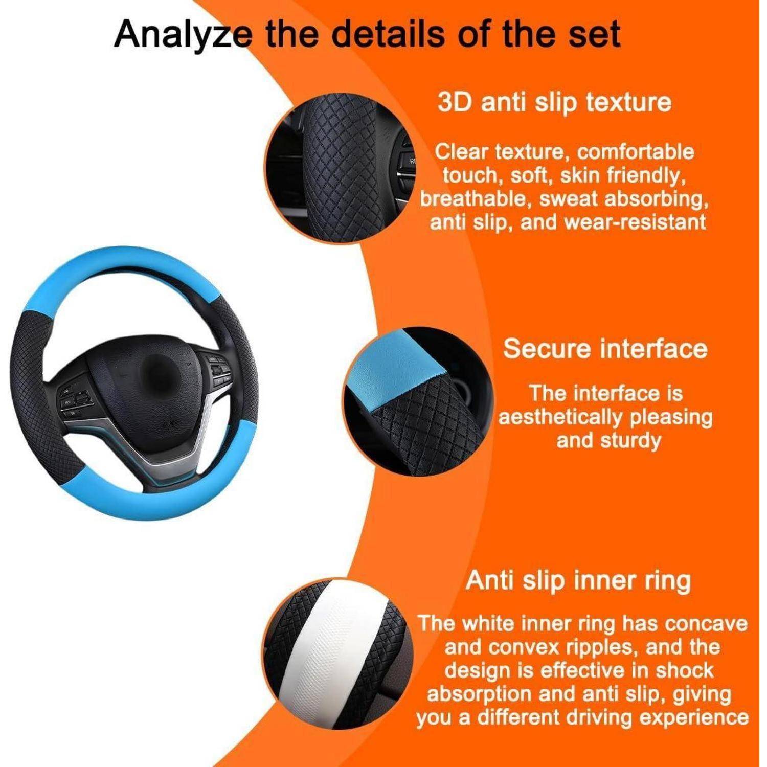 JNNJ Lenkradbezug Auto, Anti-Rutsch Leder Lenkradhülle, Atmungsaktiver Anti Rutsch Steering Wheel Cover für Auto Truck SUV, Mikrofaser-Leder-Lenkrad
