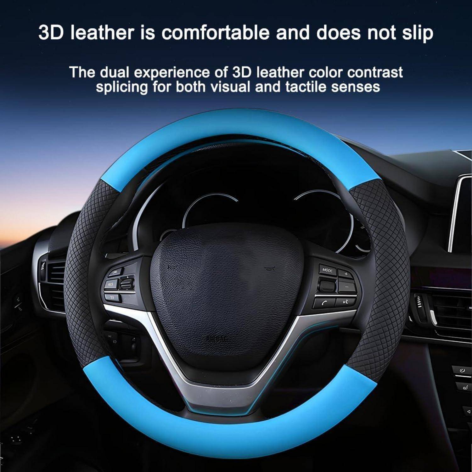 JNNJ Lenkradbezug Auto, Anti-Rutsch Leder Lenkradhülle, Atmungsaktiver Anti Rutsch Steering Wheel Cover für Auto Truck SUV, Mikrofaser-Leder-Lenkrad