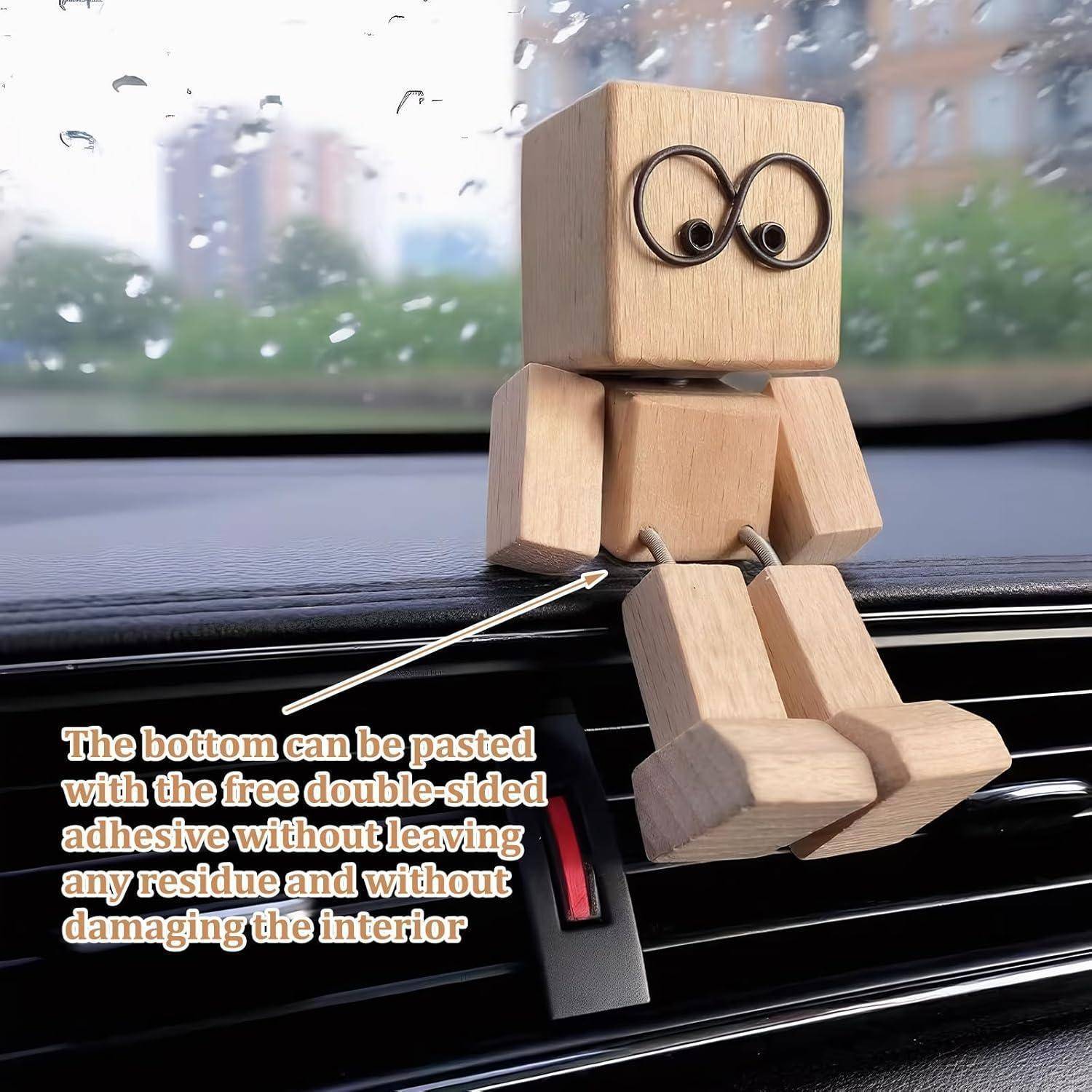 Wackelfigur Holzfigur Wackelnde Wackelmännchen Holz Auto, Mit 12 Magnetischen Gesichtsausdrücken, Mit 1 Doppelseitigem Klebeband, Wackelfüße Sitze