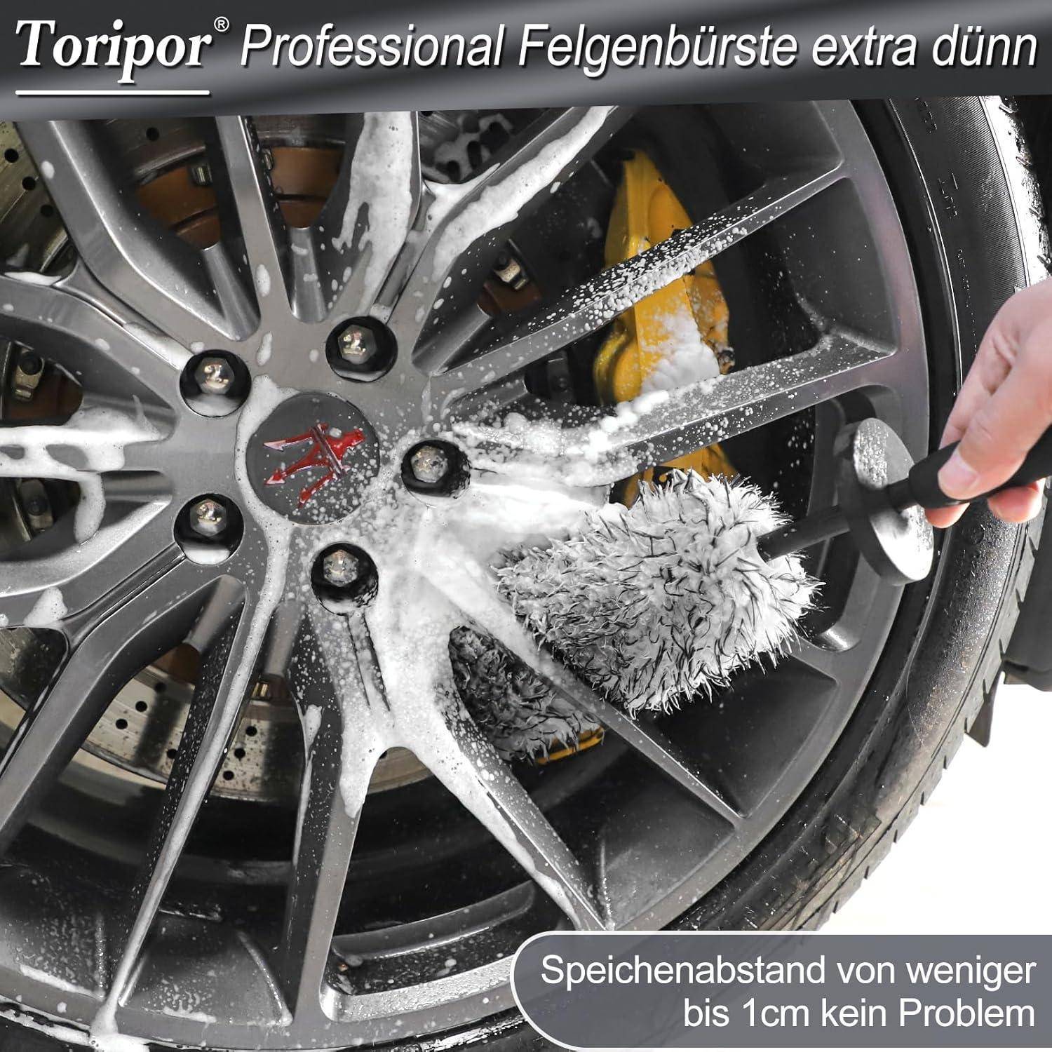 Profi Mikrofaser Felgenbürste extra dünn - mit Auto Detailing Brush, Lang Felgen Felgenreiniger Bürste Car Wheel Brush für schonende Reinigung bis