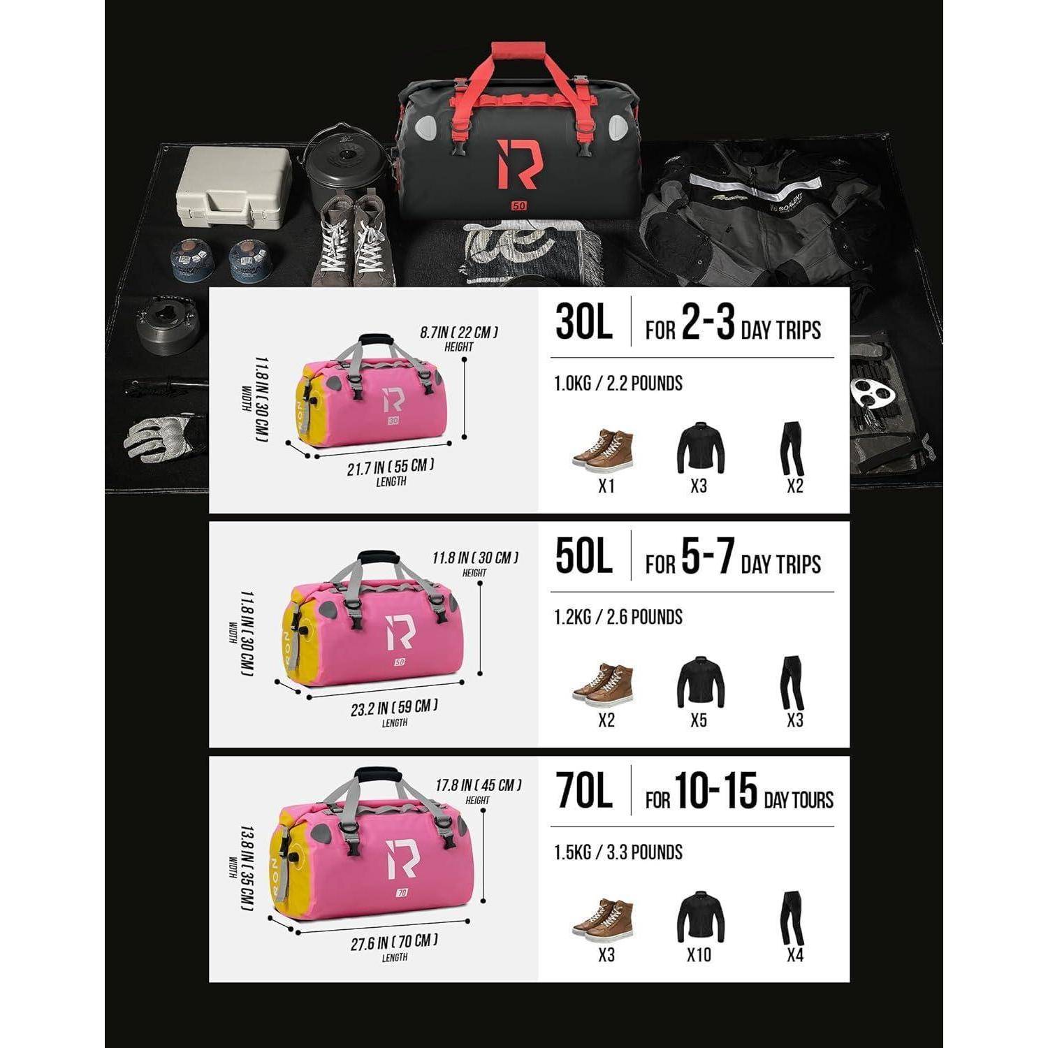 IRON JIA'S Motorradtasche Gepäckrolle wasserdichte Hecktasche Satteltasche Reisetasche mit rollversiegelten Schultergurten geeignet für Radfahren Ca