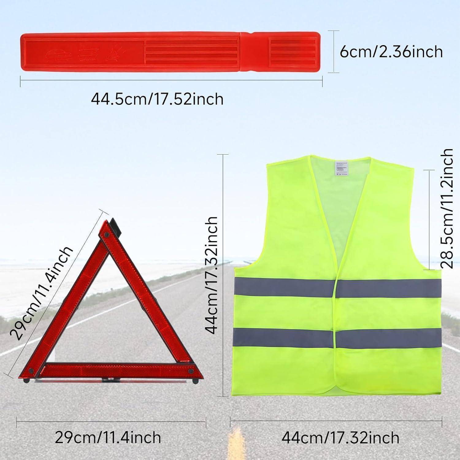 2in1 Warndreieck Set für KFZ/Motorrad – Auto Warndreieck & Warnweste mit 360° Reflektion, Faltbares Pannendreieck in Kompakt-Tasche