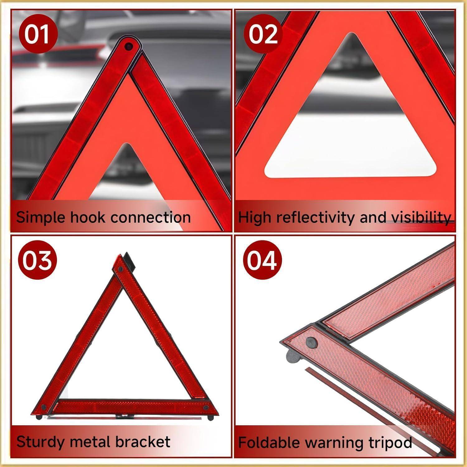 2in1 Warndreieck Set für KFZ/Motorrad – Auto Warndreieck & Warnweste mit 360° Reflektion, Faltbares Pannendreieck in Kompakt-Tasche