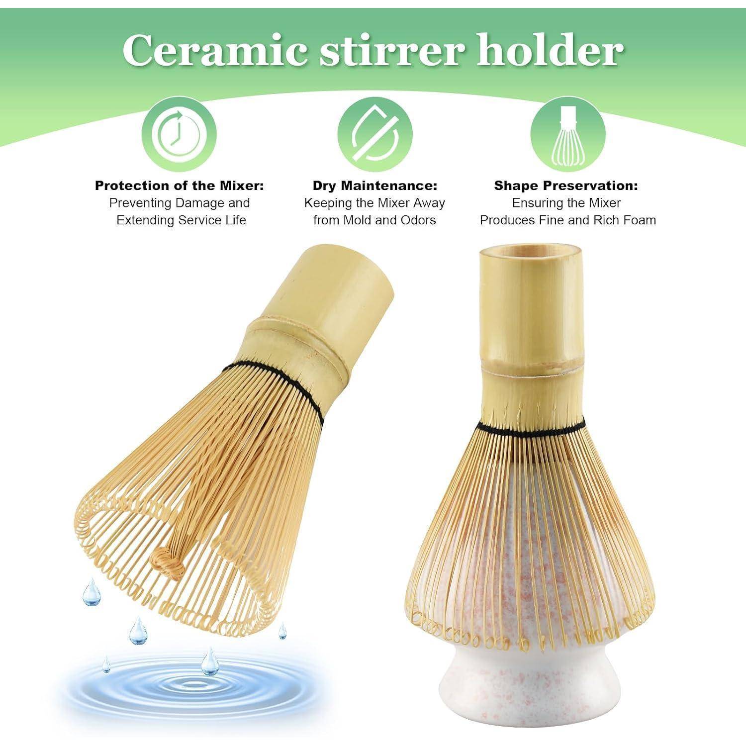 5-Teiliges Matcha Set,Matcha Besen,Matcha Tee Set Einschließlich des Matcha Whisk,Matcha Sieb,Matcha Besen Halter,2 Matcha Löffel aus Bambus,Bestes