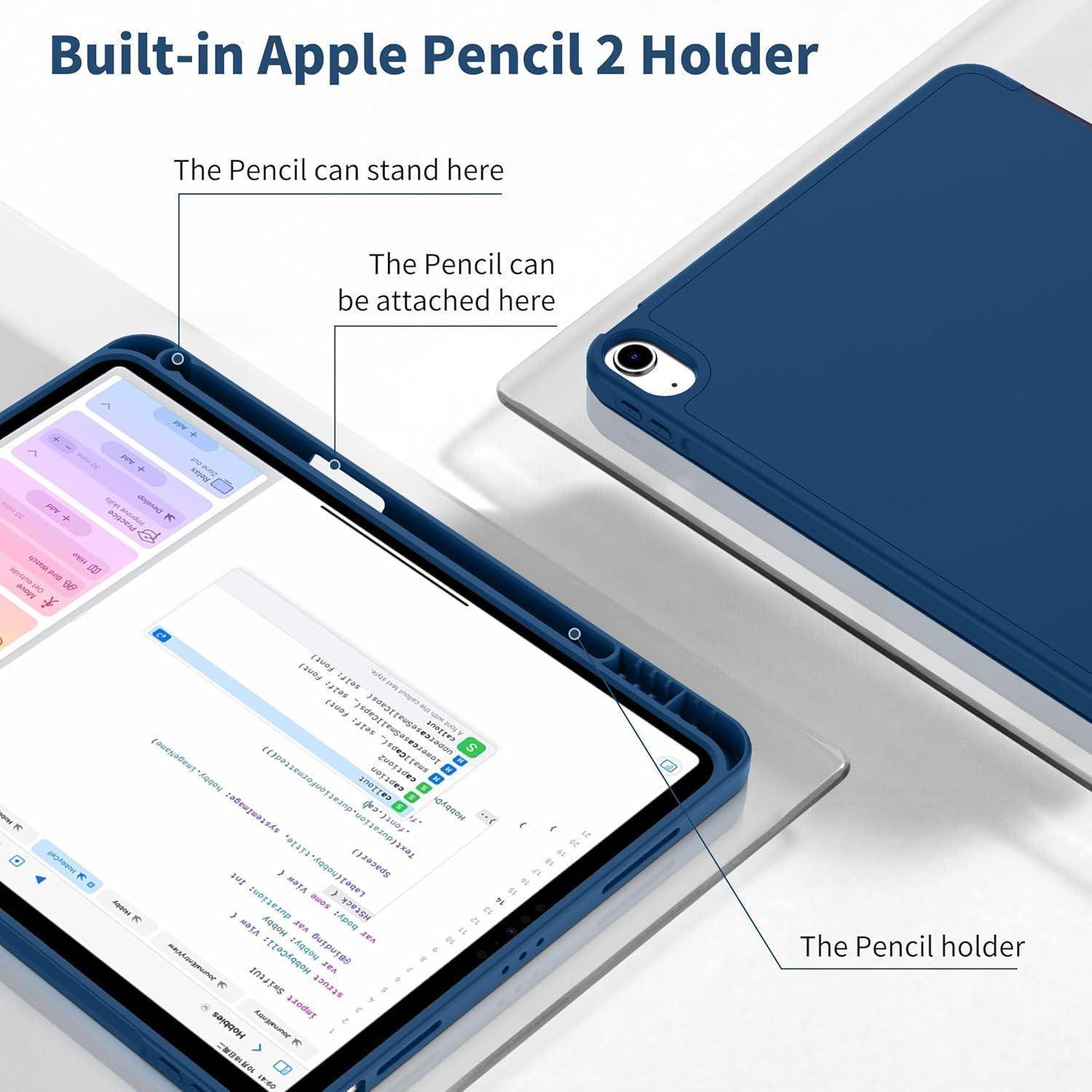 EasyAcc Hülle Kompatibel mit iPad Air M2 11 Zoll/iPad Air 6 2024 / iPad Air 5 2022 / Air 4 Hülle 10,9 Zoll mit Stifthalter, Trifold Ständer Dünne