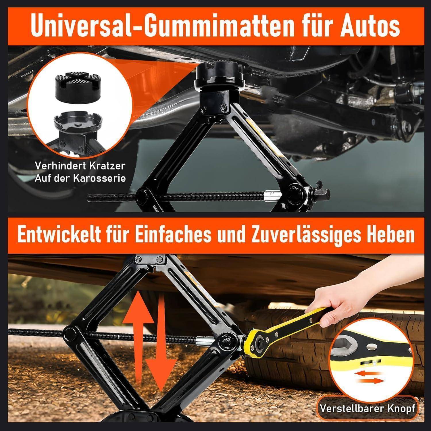 Wagenheber 2.5T (2500kg), Universeller Scherenwagenheber, Maximale Höhe bis zu 43cm, Tragbarer Wagenhebersatz für Auto, SUV, MPV und Andere Fahrzeug