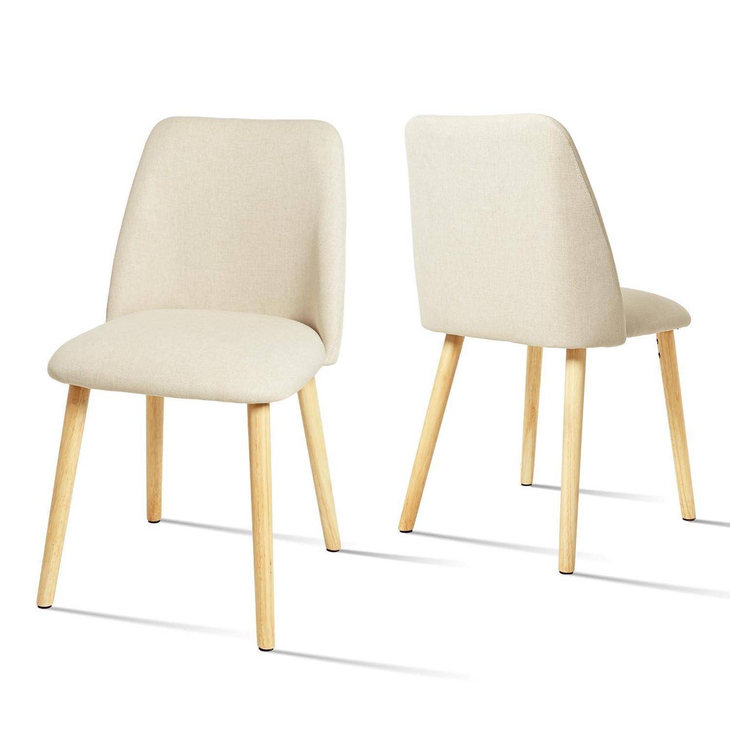 Esszimmerstühle Creme Stühle Esszimmer 2er Set mit Holzbeine Polsterstuhl Wohnzimmerstuhl Küchenstühle aus Polyester für Esszimmer Küche Büro 2